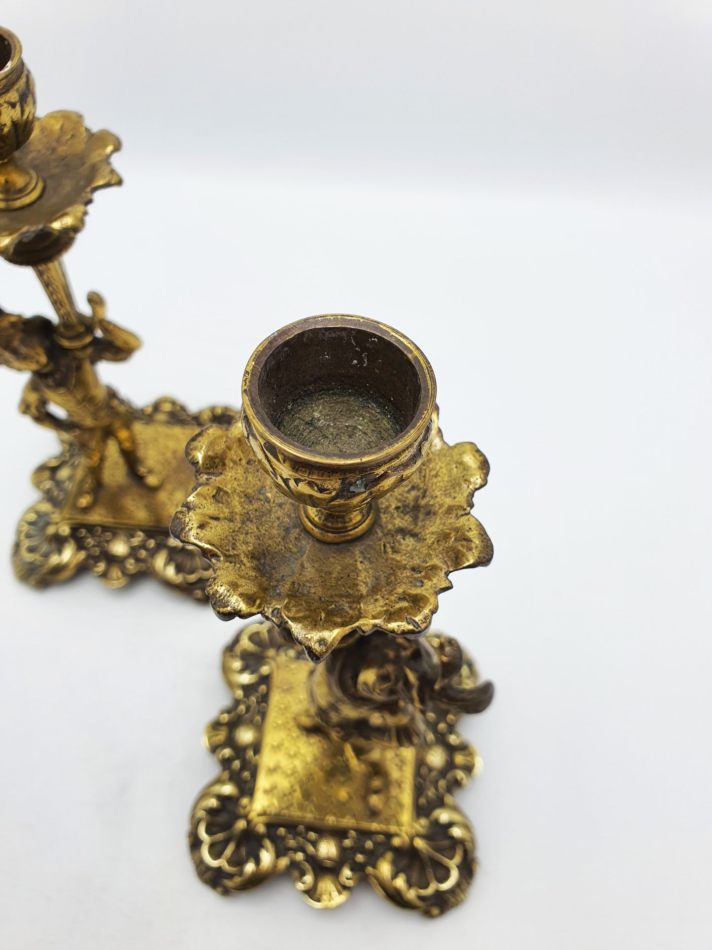 Fantastic Pair of Antique Victorian Brass Figural Candlesticks – circa 1880
