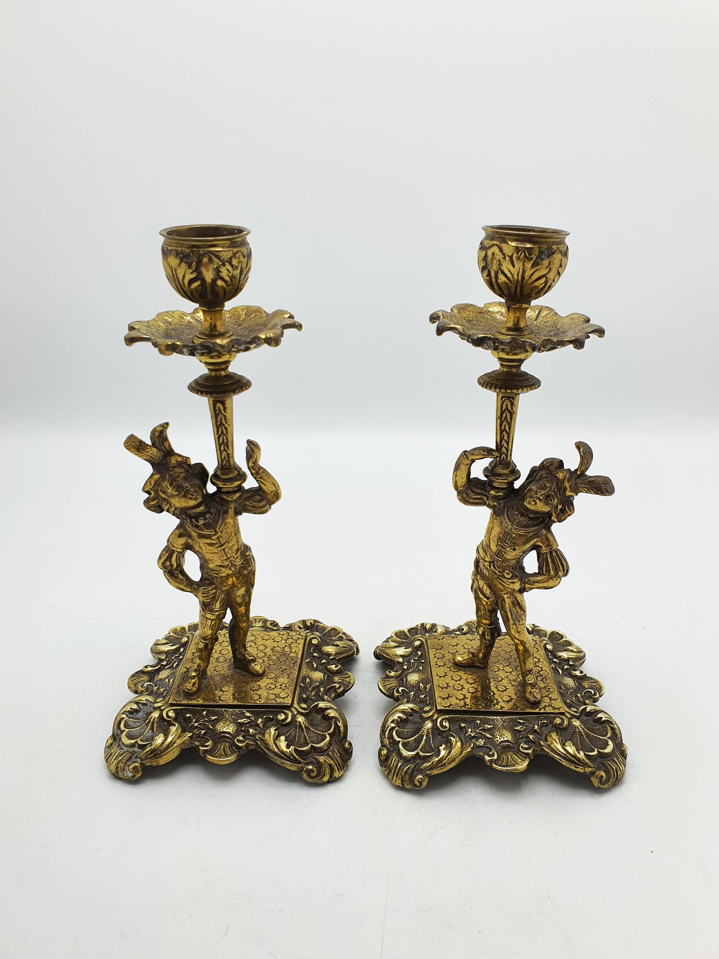 Fantastic Pair of Antique Victorian Brass Figural Candlesticks – circa 1880