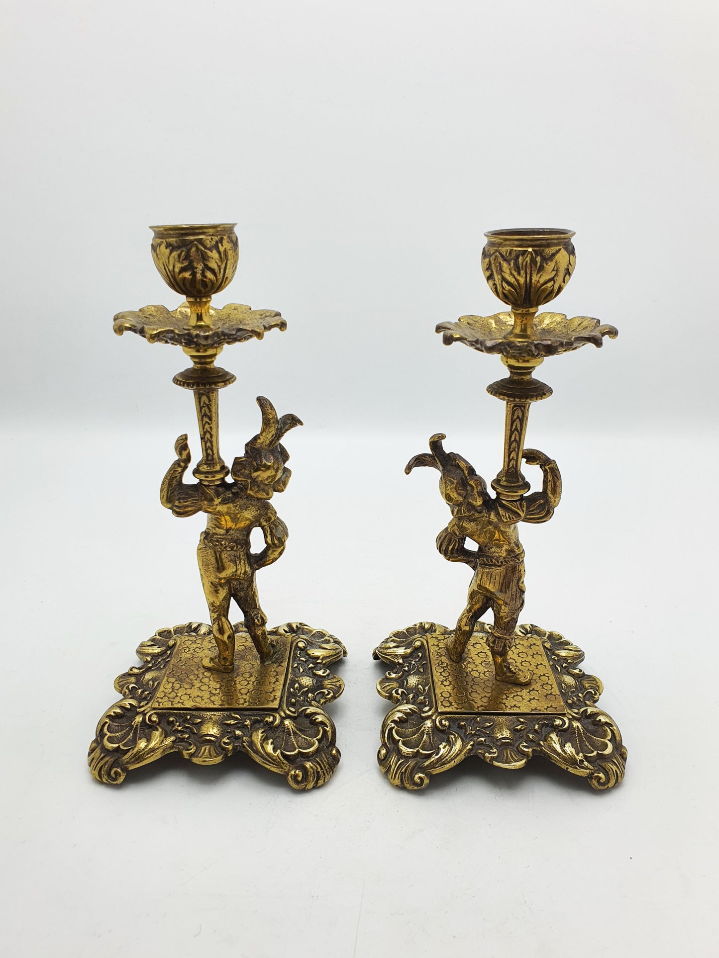 Fantastic Pair of Antique Victorian Brass Figural Candlesticks – circa 1880