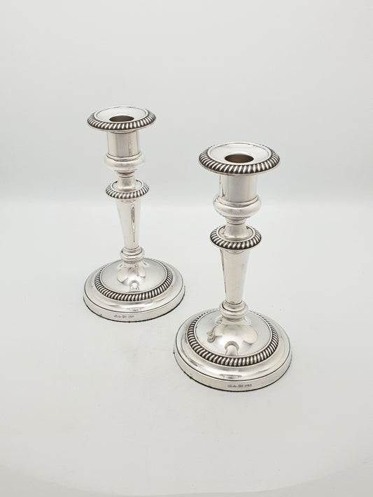 Pair of Antique Barker Ellis Silver Plated Candlesticks – circa 1920