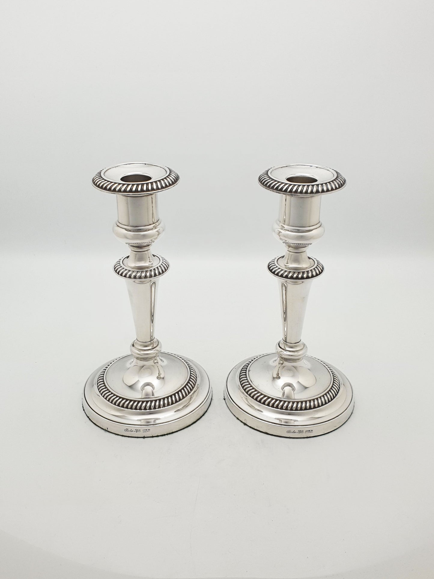 Pair of Antique Barker Ellis Silver Plated Candlesticks – circa 1920