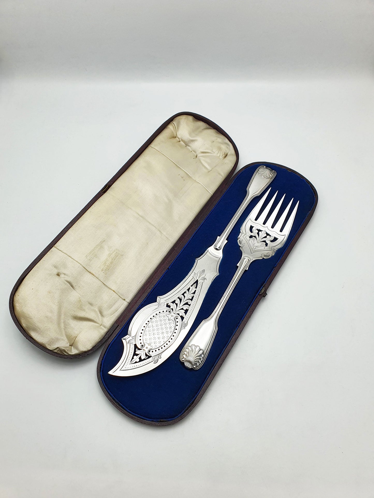 Antique Victorian Silver Plated Engraved Fish Serving Set – circa 1880