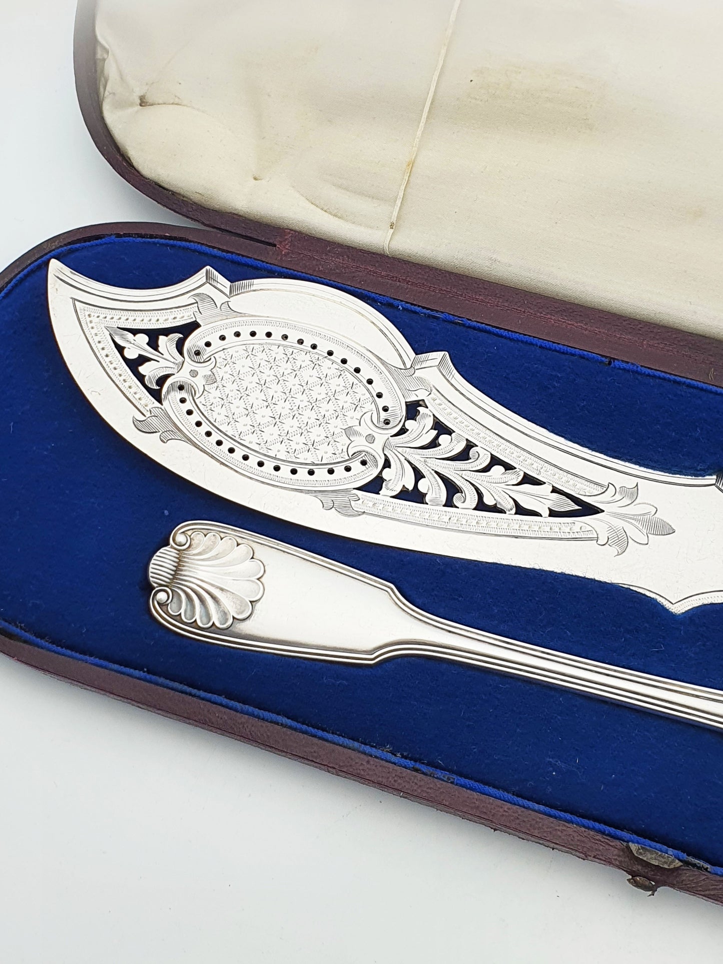 Antique Victorian Silver Plated Engraved Fish Serving Set – circa 1880