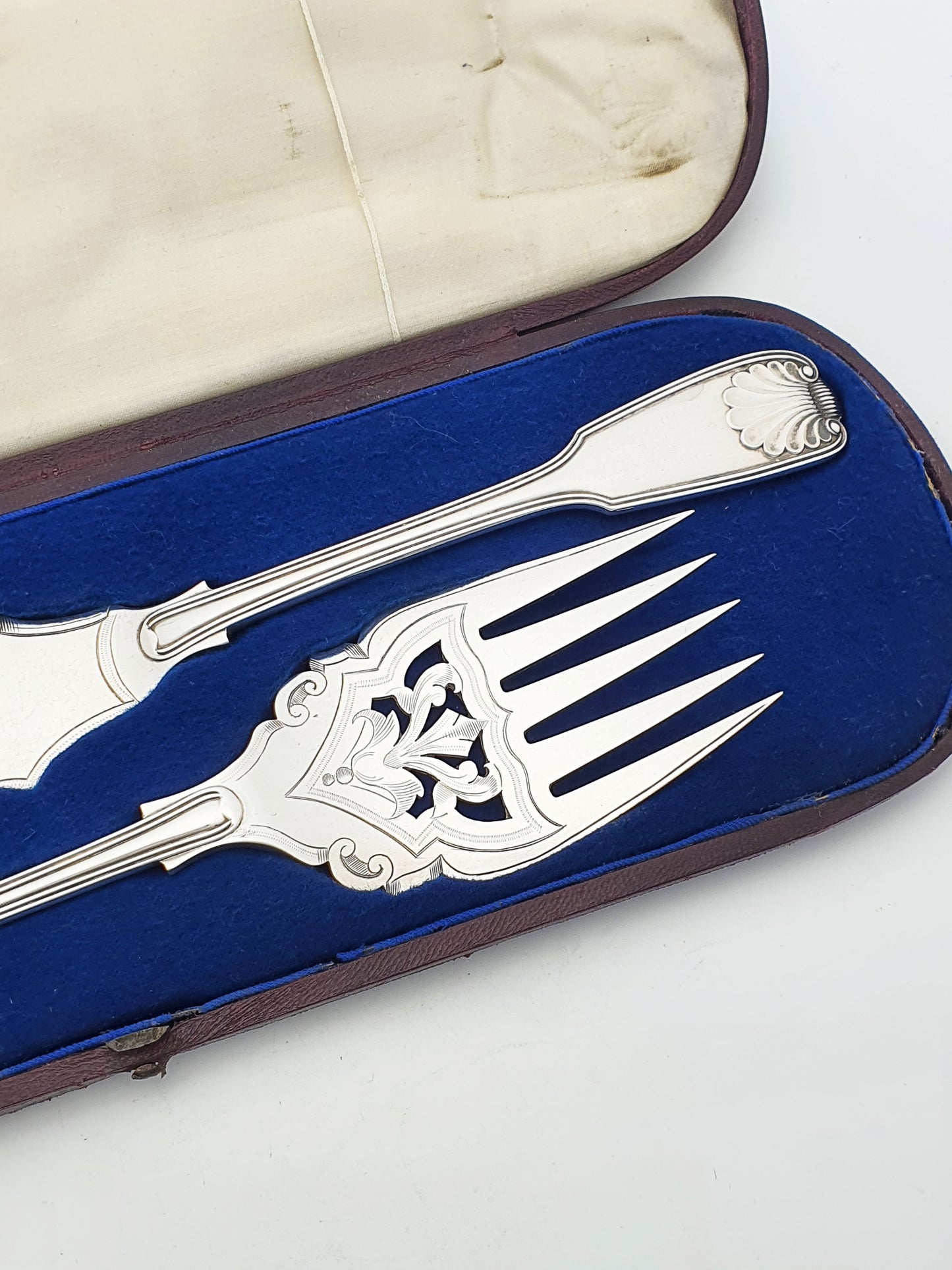 Antique Victorian Silver Plated Engraved Fish Serving Set – circa 1880