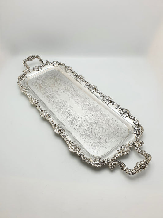 Antique Silver Plated Serving Tray With Grapevine Border – circa 1920