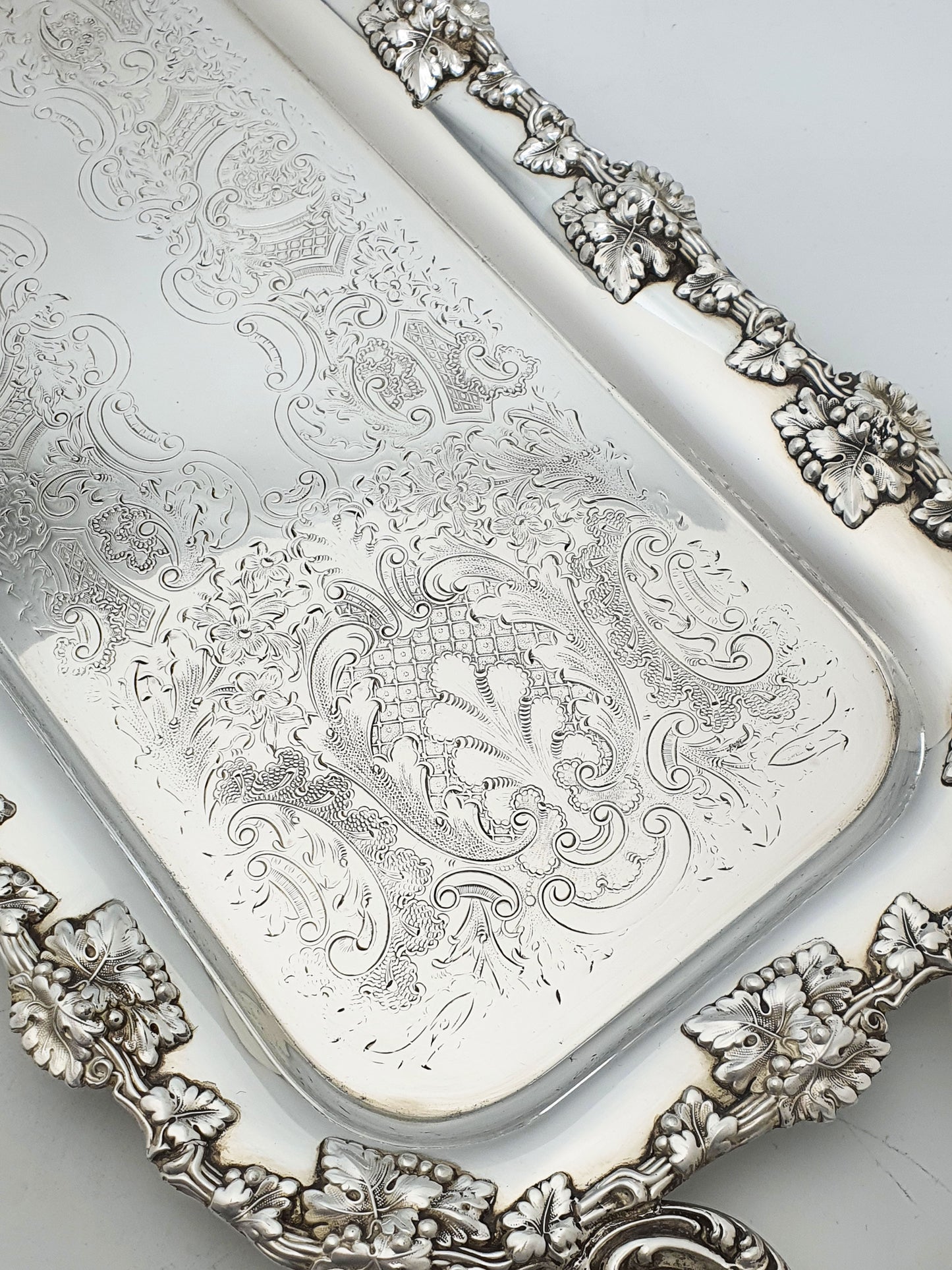 Antique Silver Plated Serving Tray With Grapevine Border – circa 1920
