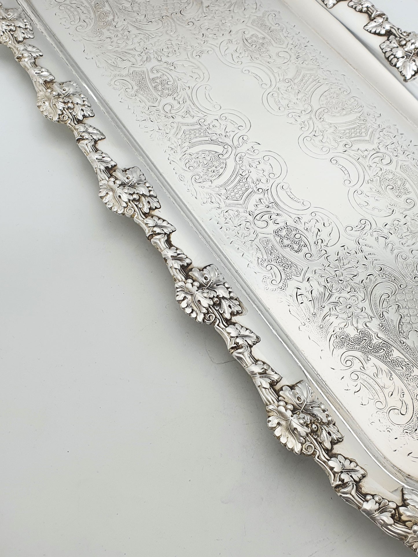 Antique Silver Plated Serving Tray With Grapevine Border – circa 1920