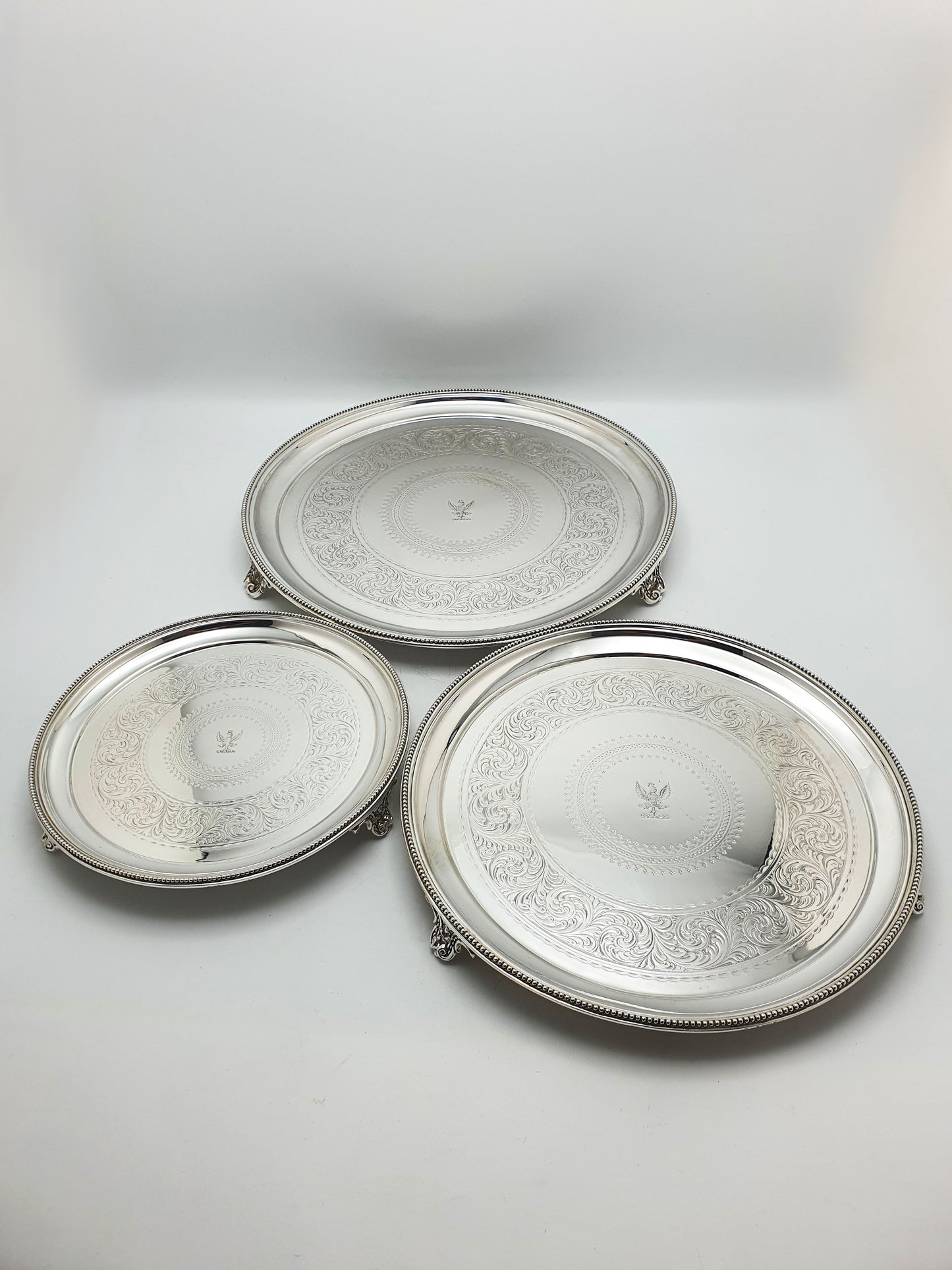 Antique Victorian Elkington Silver Plated Set Of Three Engraved Salvers - 1872