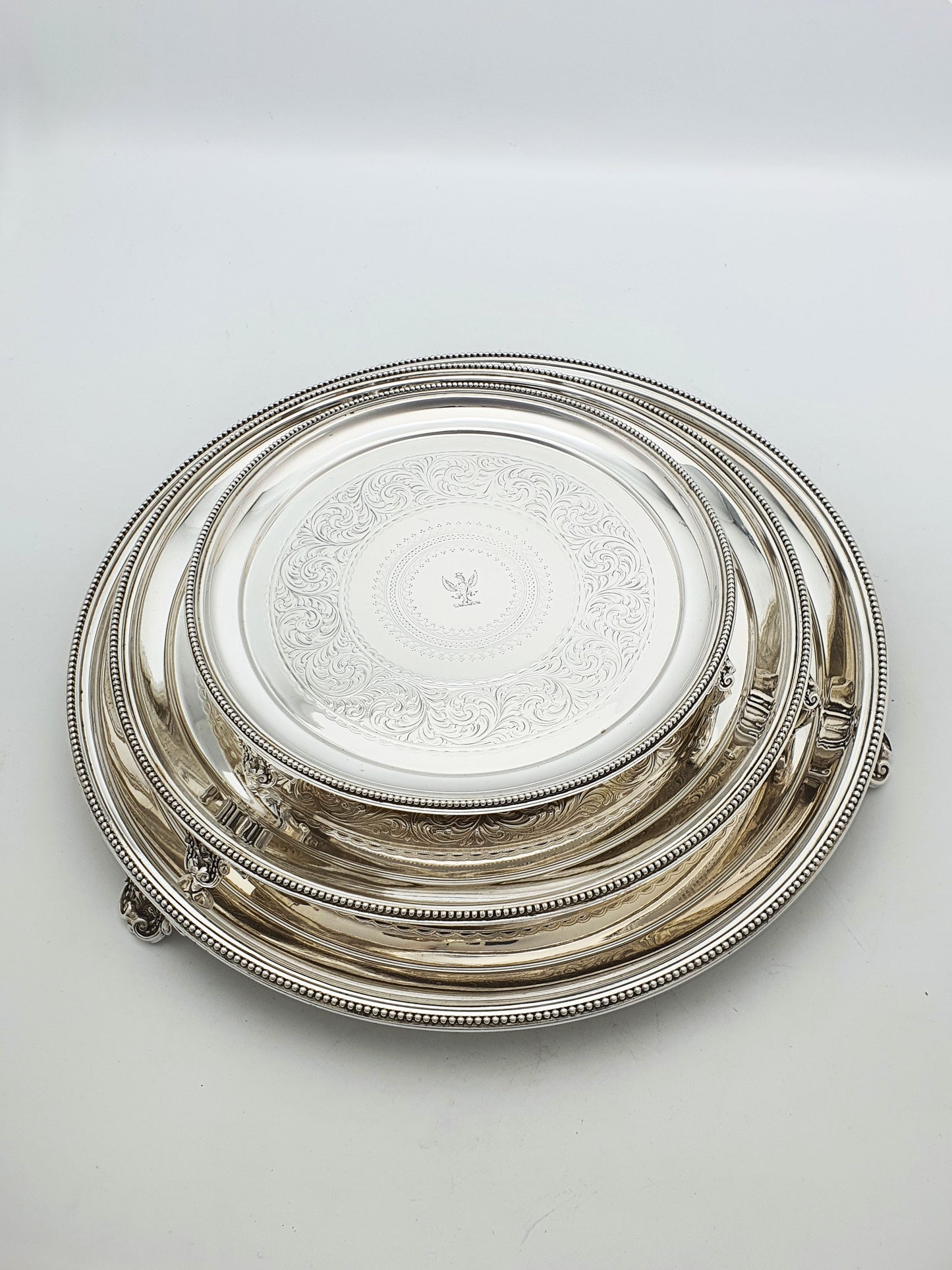Antique Victorian Elkington Silver Plated Set Of Three Engraved Salvers - 1872