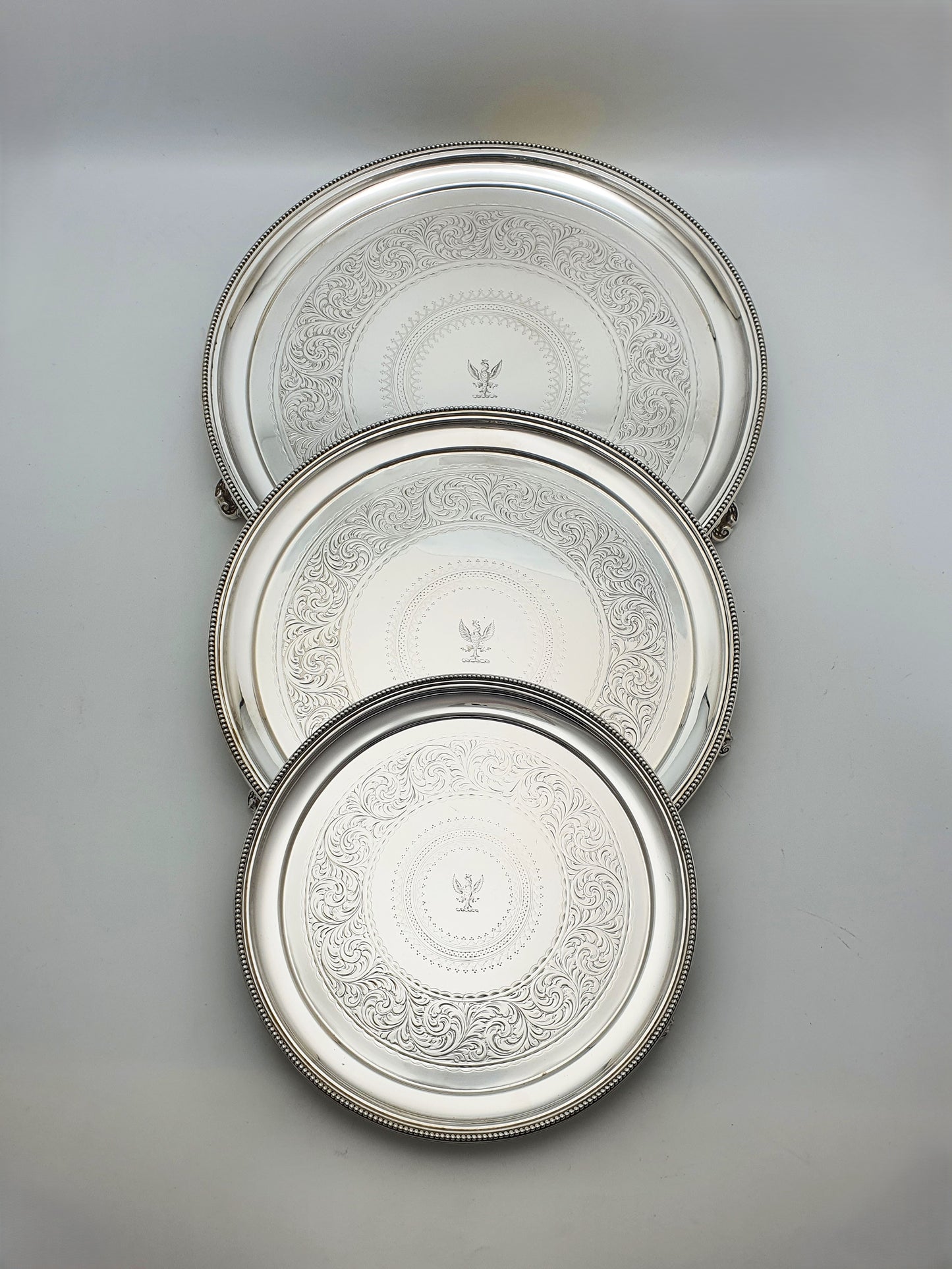 Antique Victorian Elkington Silver Plated Set Of Three Engraved Salvers - 1872