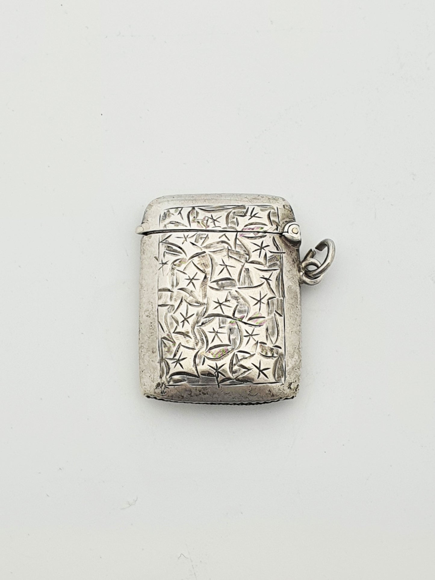 Antique Edwardian Sterling Silver Engraved Vesta Case - 1910