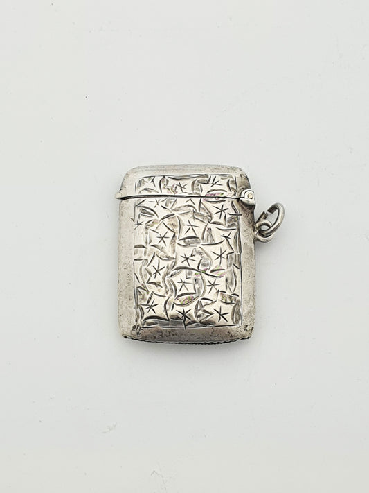 Antique Edwardian Sterling Silver Engraved Vesta Case - 1910