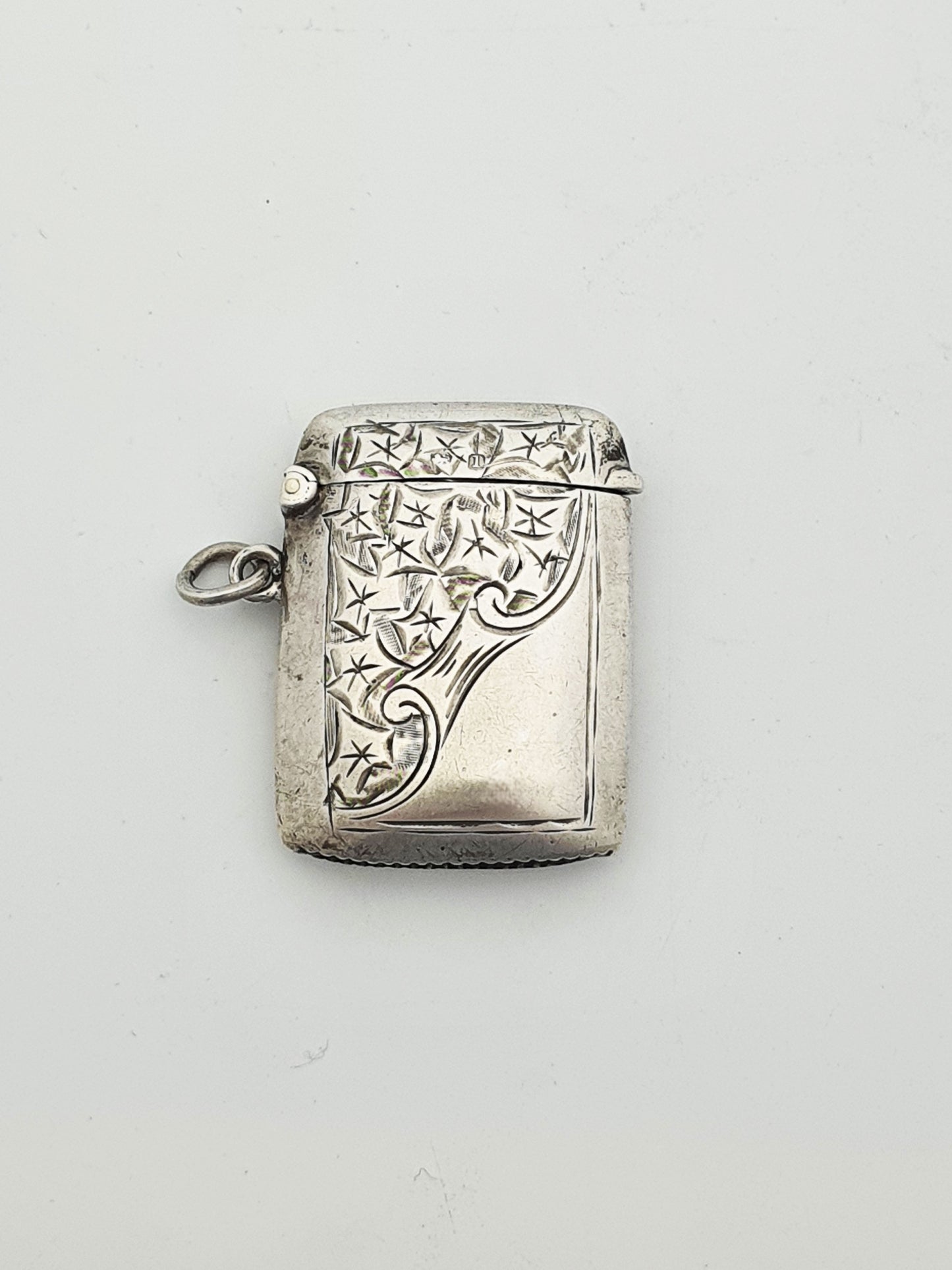 Antique Edwardian Sterling Silver Engraved Vesta Case - 1910