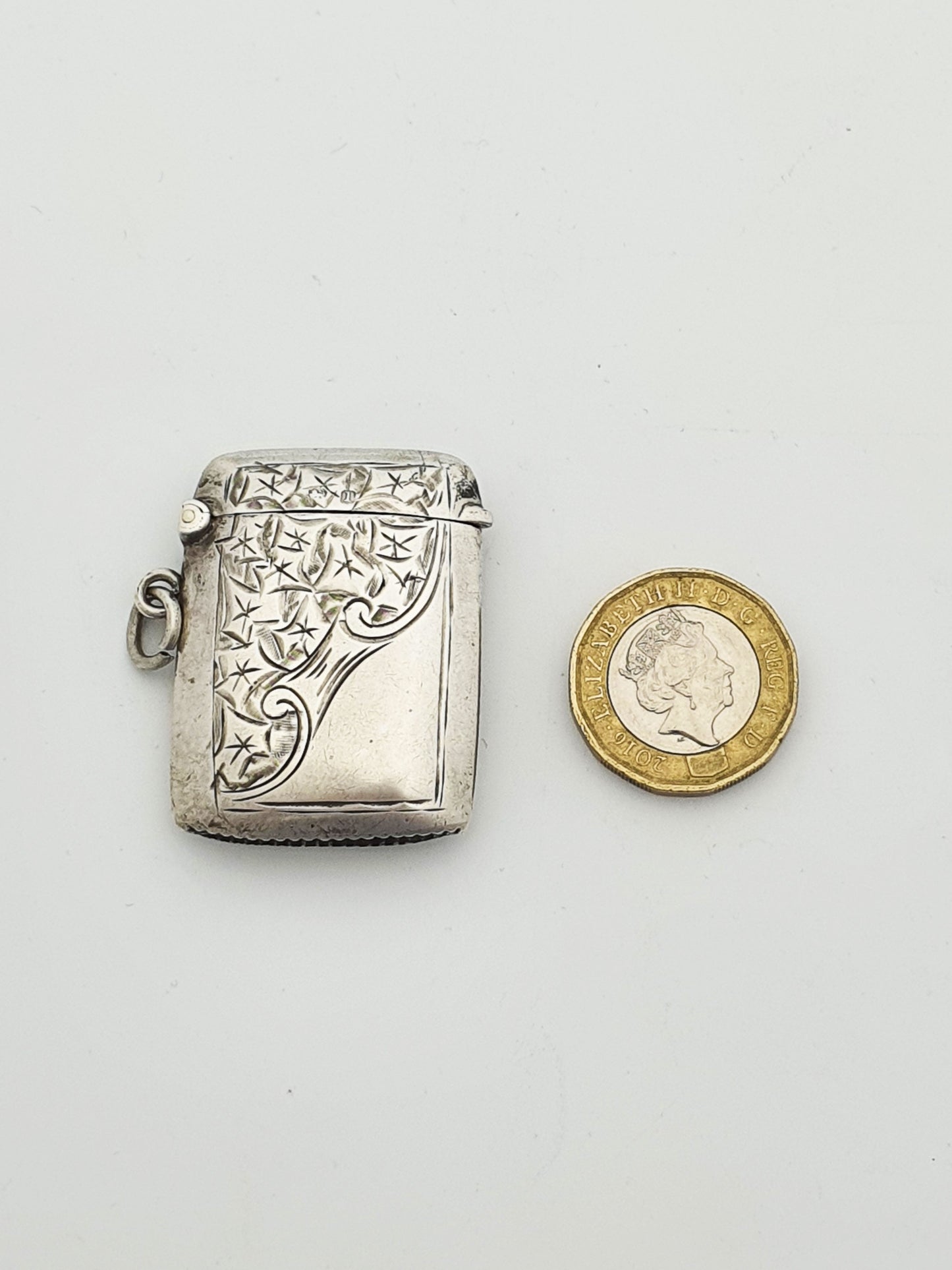 Antique Edwardian Sterling Silver Engraved Vesta Case - 1910