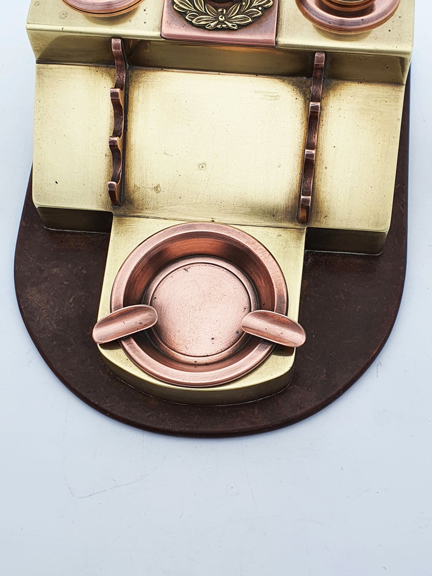 Antique Trench Art Style Royal Marines Brass And Copper Military Desk Set – circa 1950