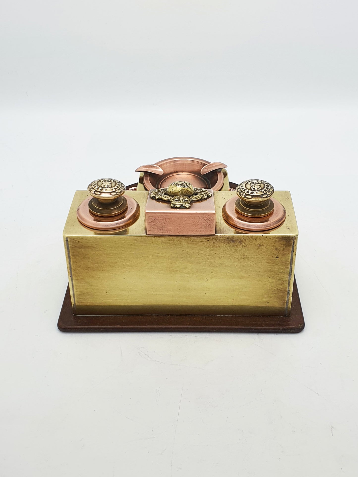 Antique Trench Art Style Royal Marines Brass And Copper Military Desk Set – circa 1950