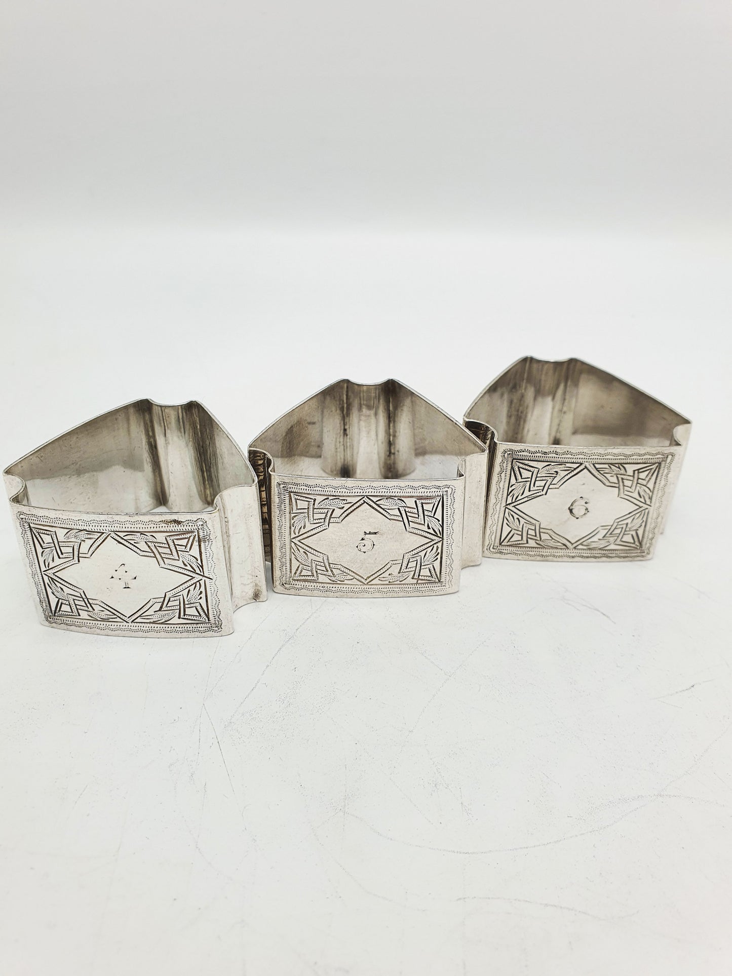 Set Of Six Antique Edwardian Silver Plated Numbered Napkin Rings - circa 1905