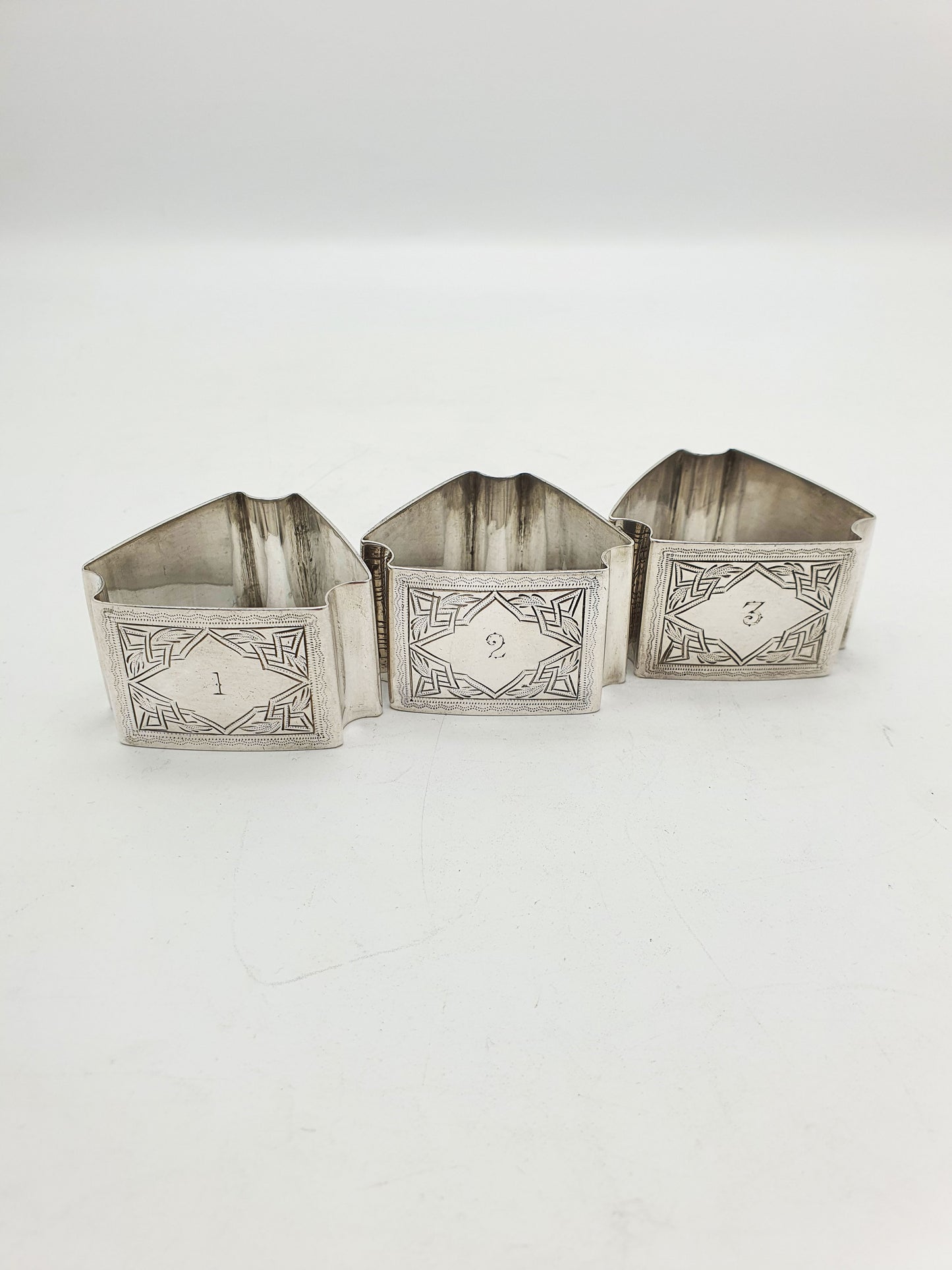 Set Of Six Antique Edwardian Silver Plated Numbered Napkin Rings - circa 1905