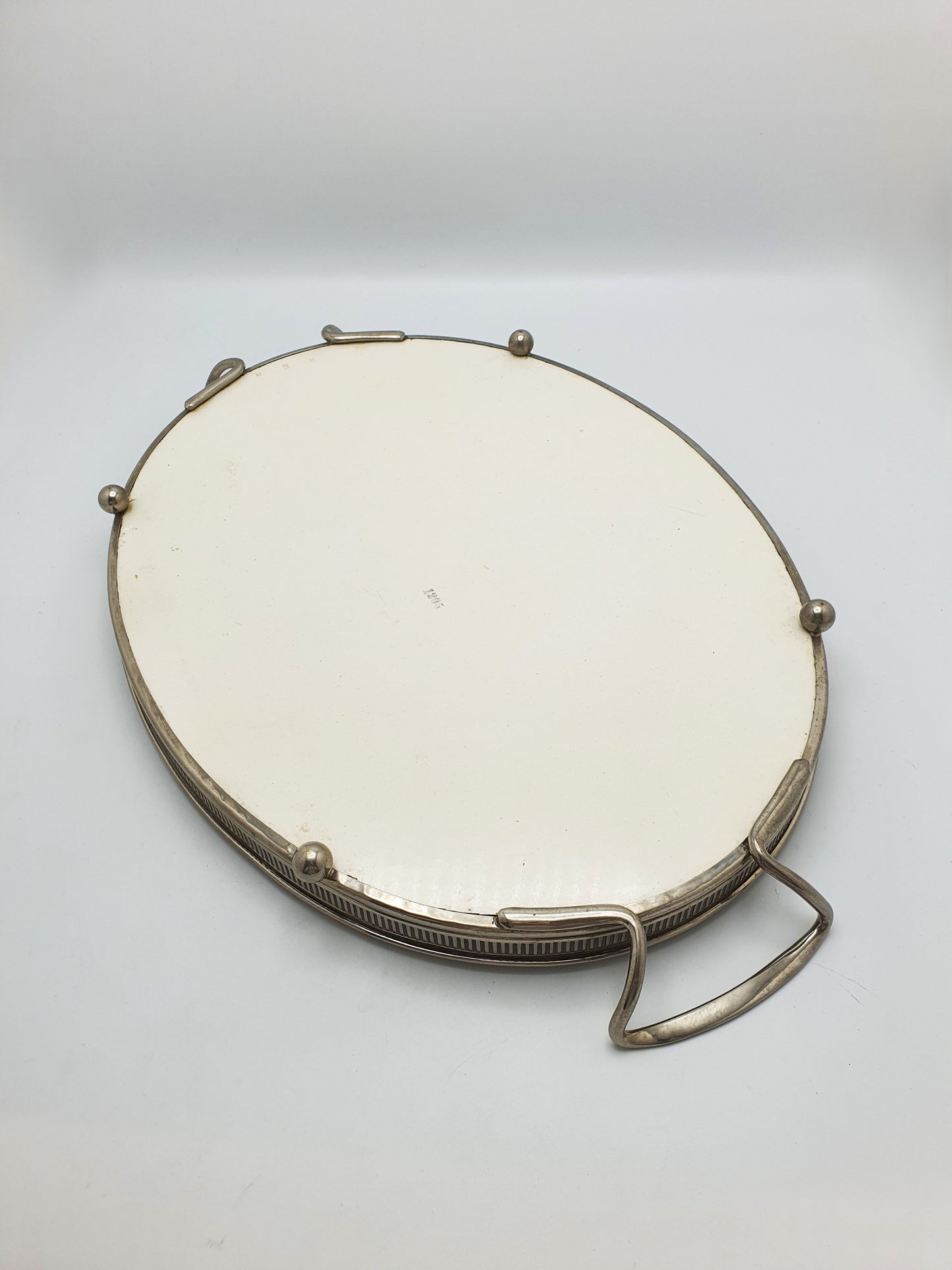 Antique Continental Oval Serving Tray With Blue Floral Centre – circa 1920