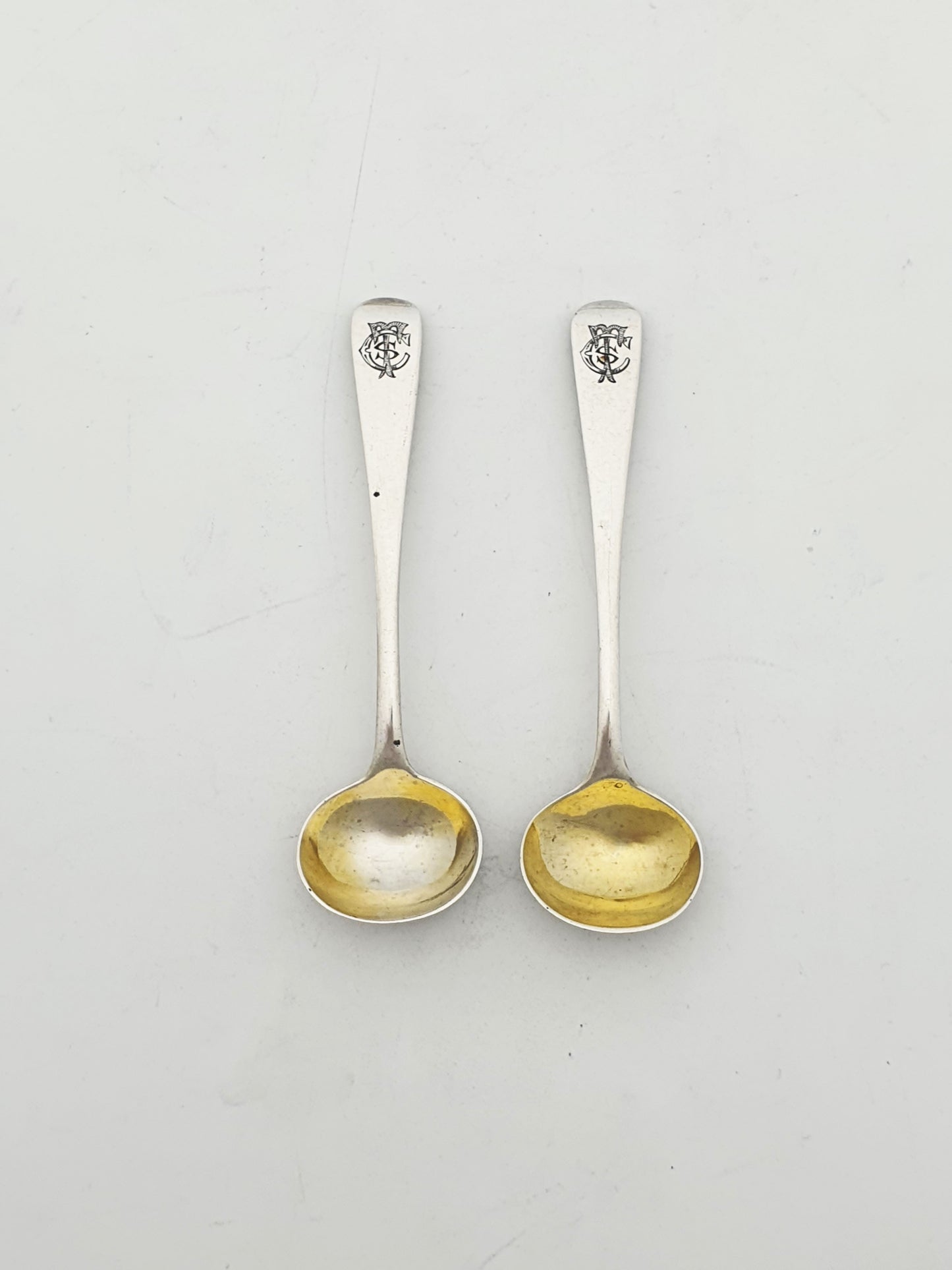 Pair of Antique Edwardian Sterling Silver Salt Cellars With Cobalt Glass Liners - 1902