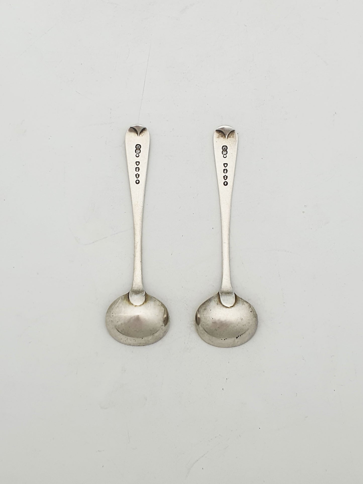 Pair of Antique Edwardian Sterling Silver Salt Cellars With Cobalt Glass Liners - 1902