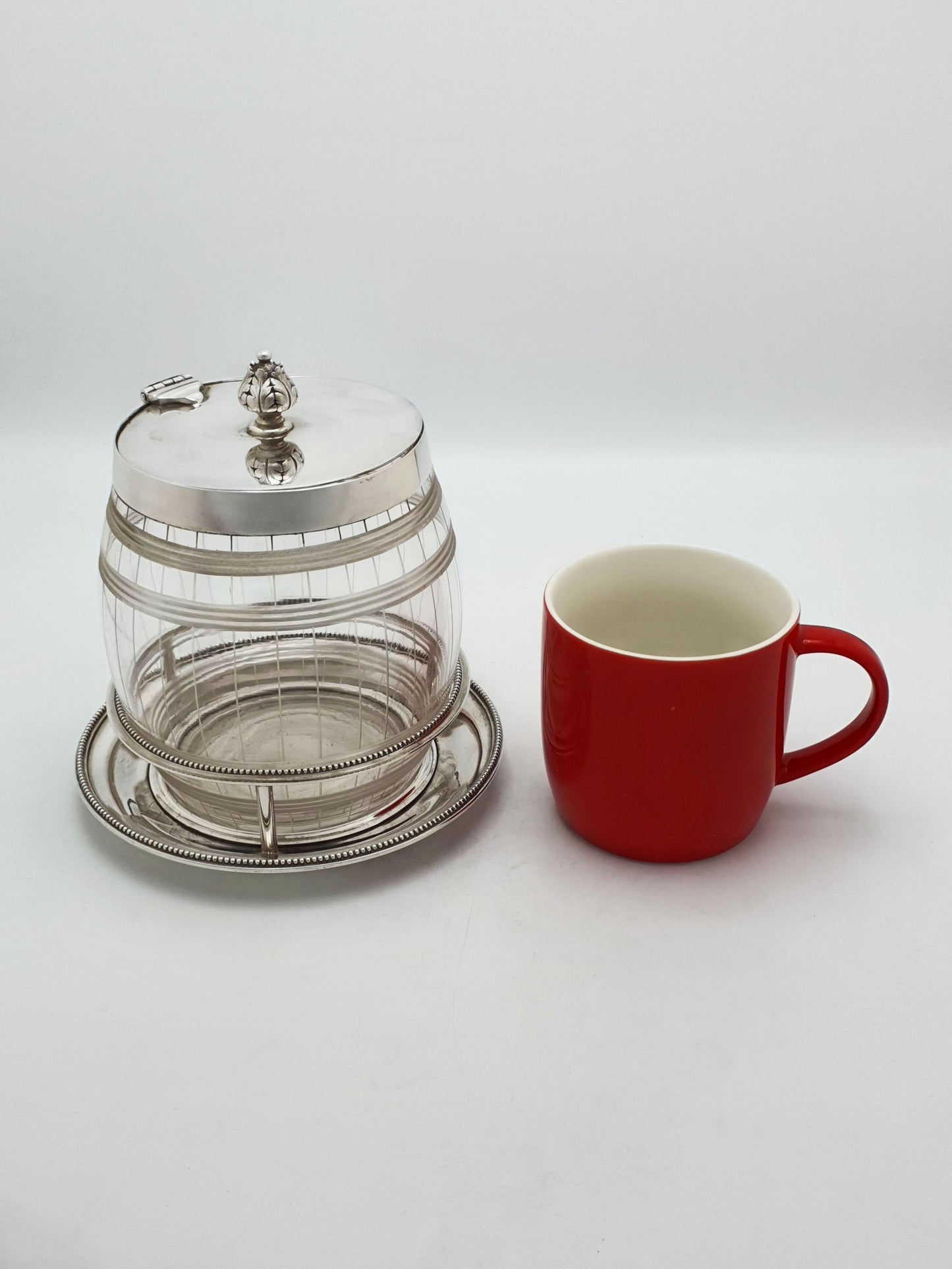 Antique Elkington Cut Glass and Silver Plated Biscuit Barrel With Stand – 1869