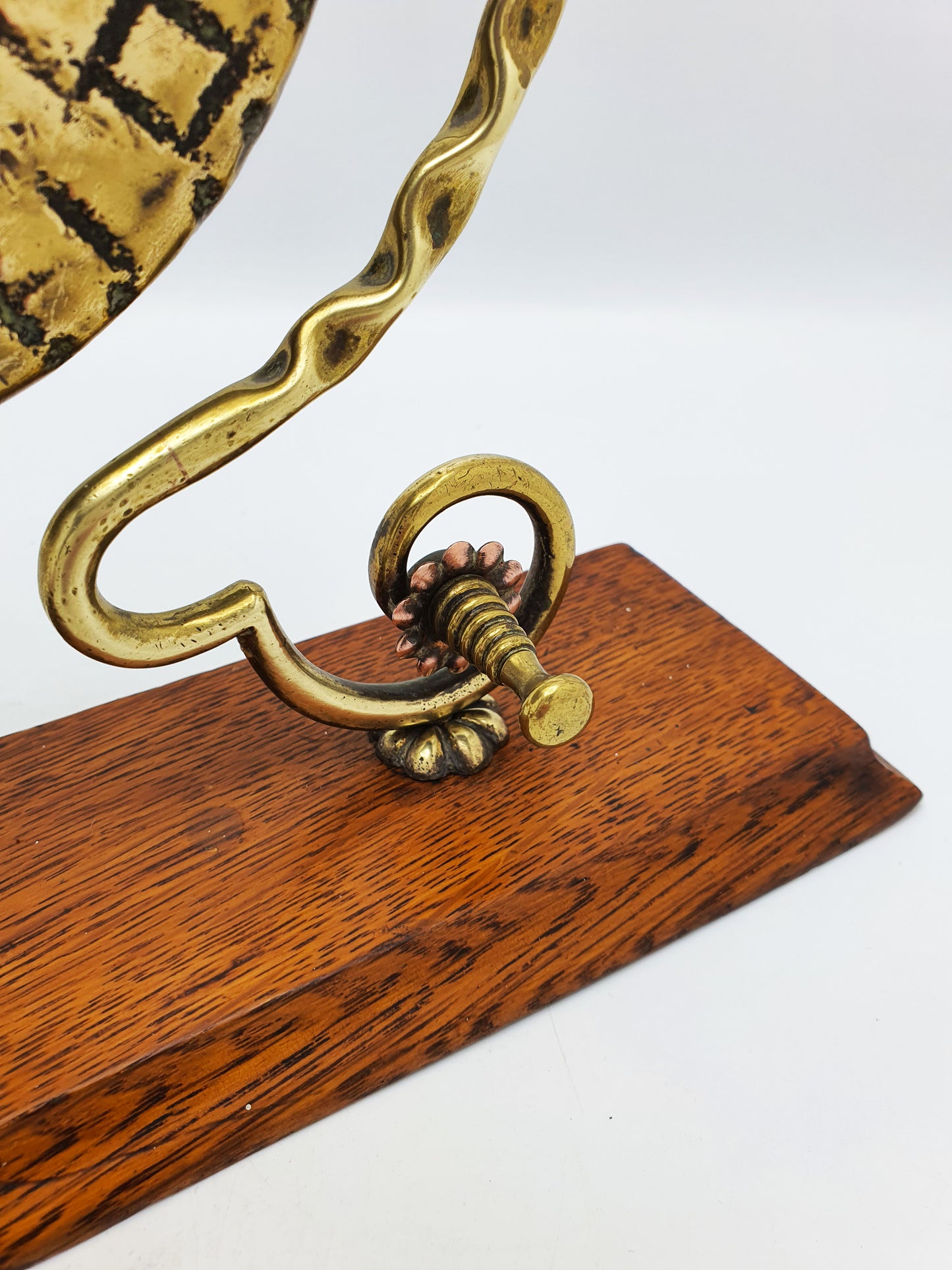 Antique Brass Dinner Gong On Oak Base With Handheld Striker – circa 1920