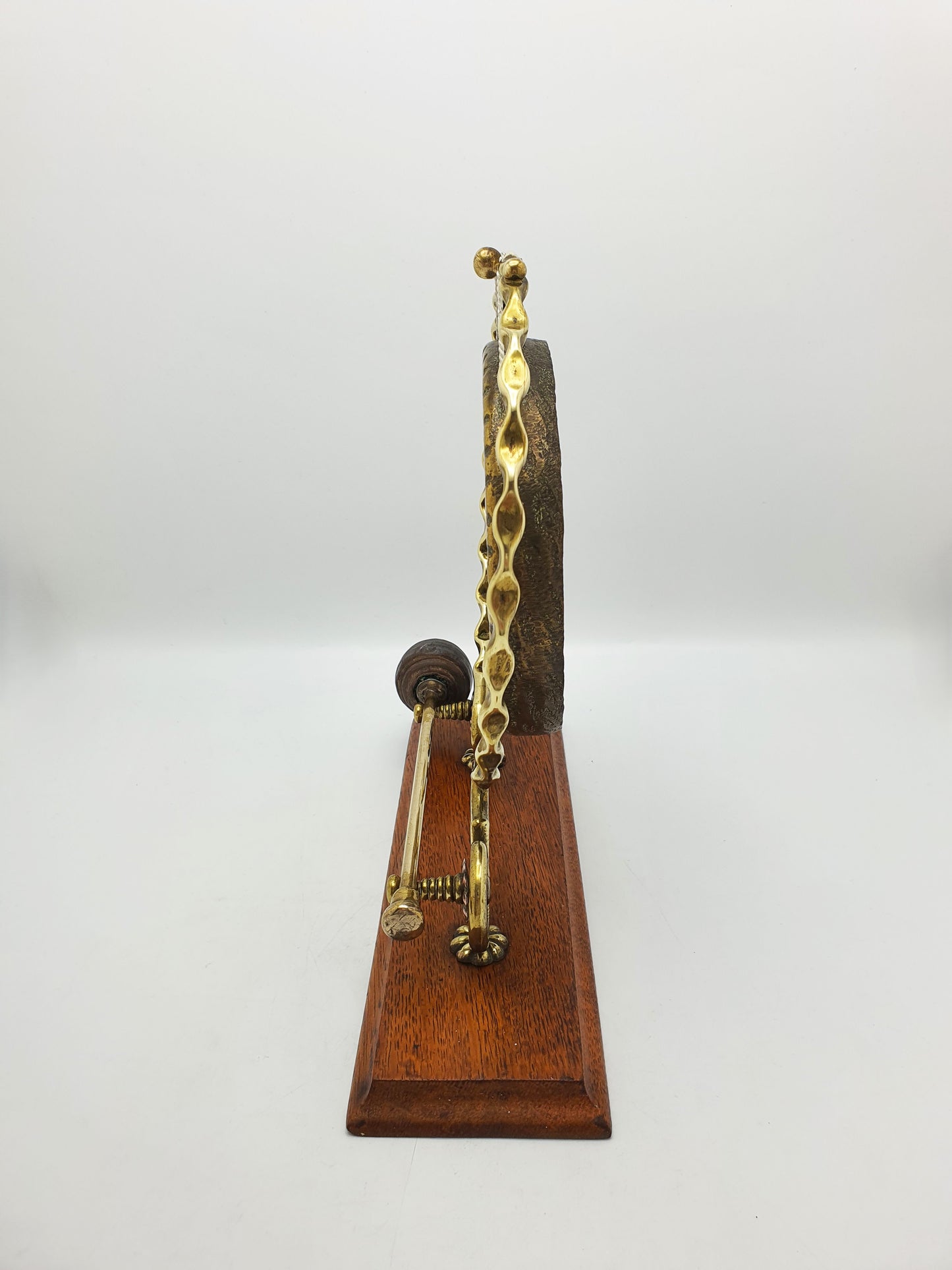 Antique Brass Dinner Gong On Oak Base With Handheld Striker – circa 1920