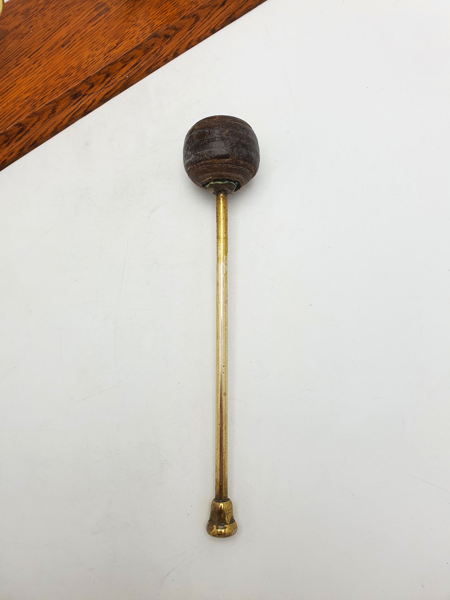 Antique Brass Dinner Gong On Oak Base With Handheld Striker – circa 1920