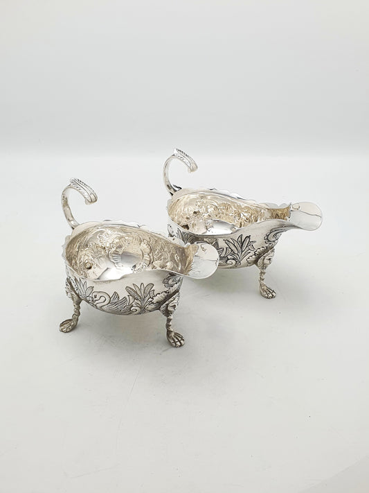Stunning Pair of Engraved Antique Silver Plated Sauce Boats – circa  1905