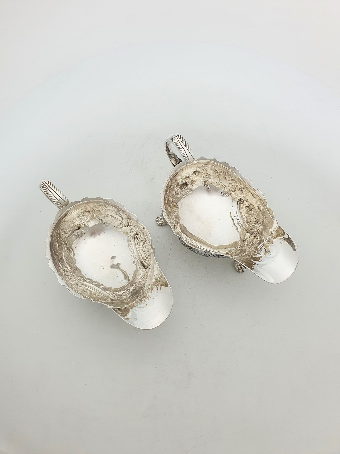 Stunning Pair of Engraved Antique Silver Plated Sauce Boats – circa  1905