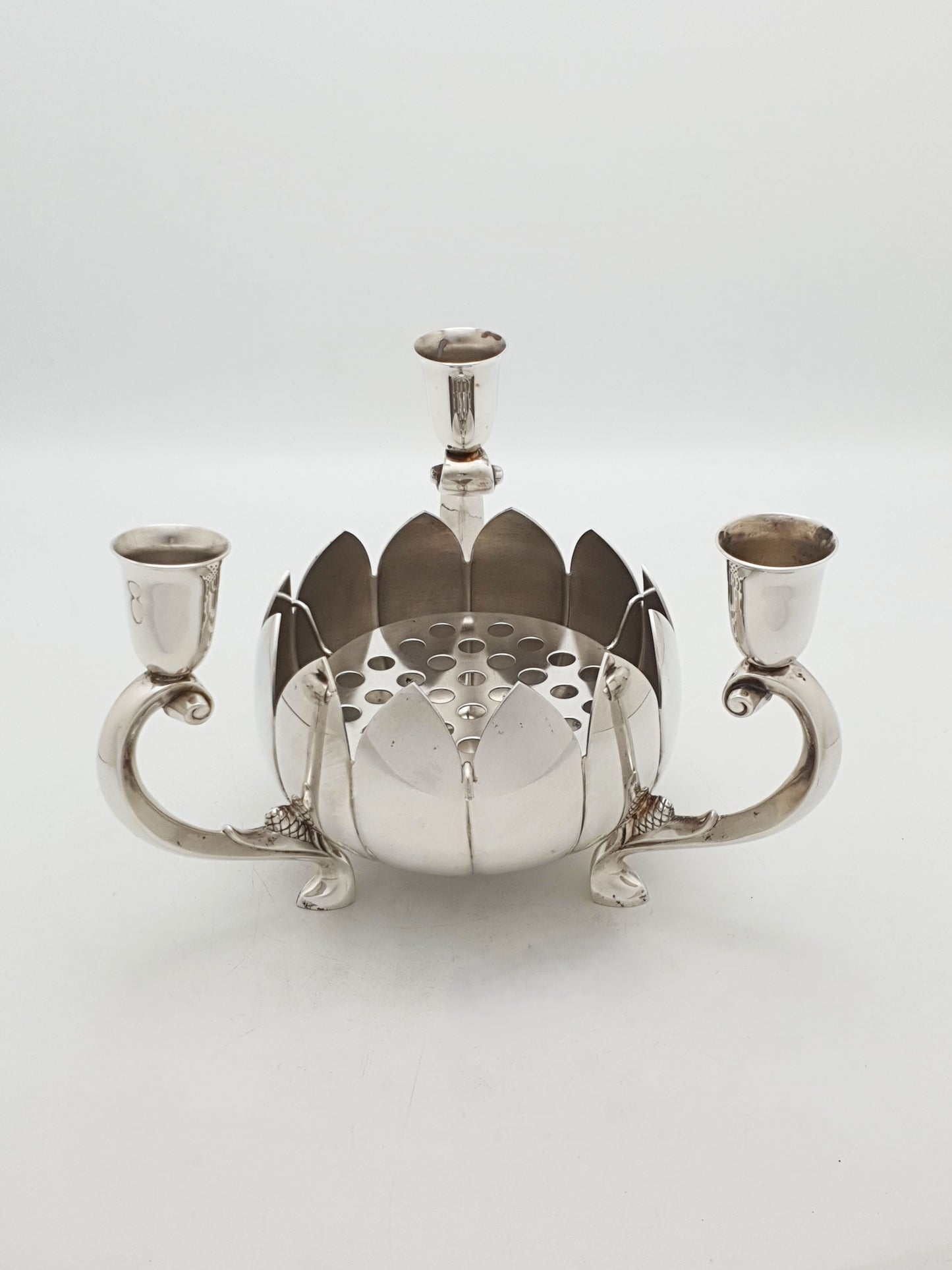 Vintage Lotus Centrepiece With Three Candle Cups And Flower Frog – circa 1960