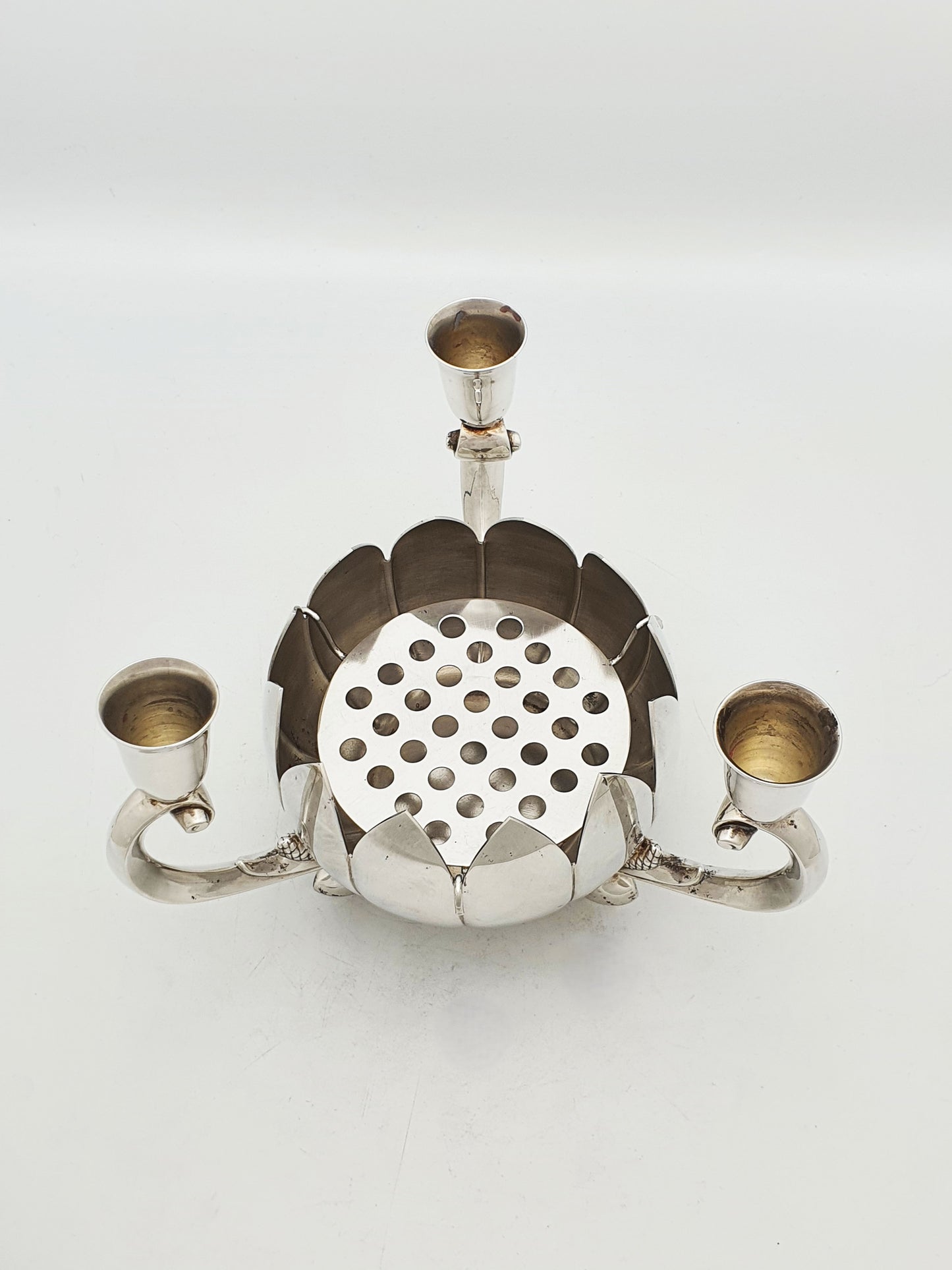 Vintage Lotus Centrepiece With Three Candle Cups And Flower Frog – circa 1960