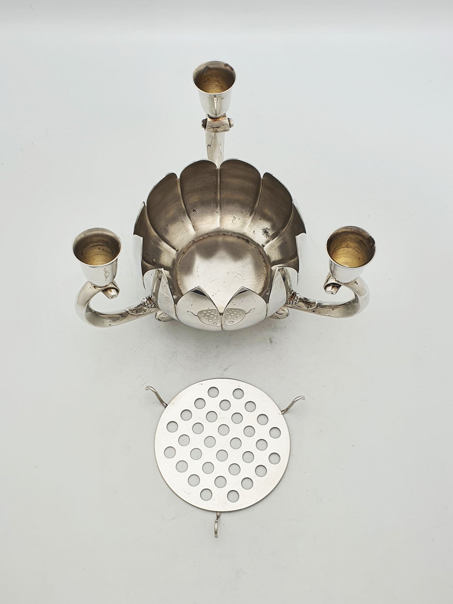 Vintage Lotus Centrepiece With Three Candle Cups And Flower Frog – circa 1960