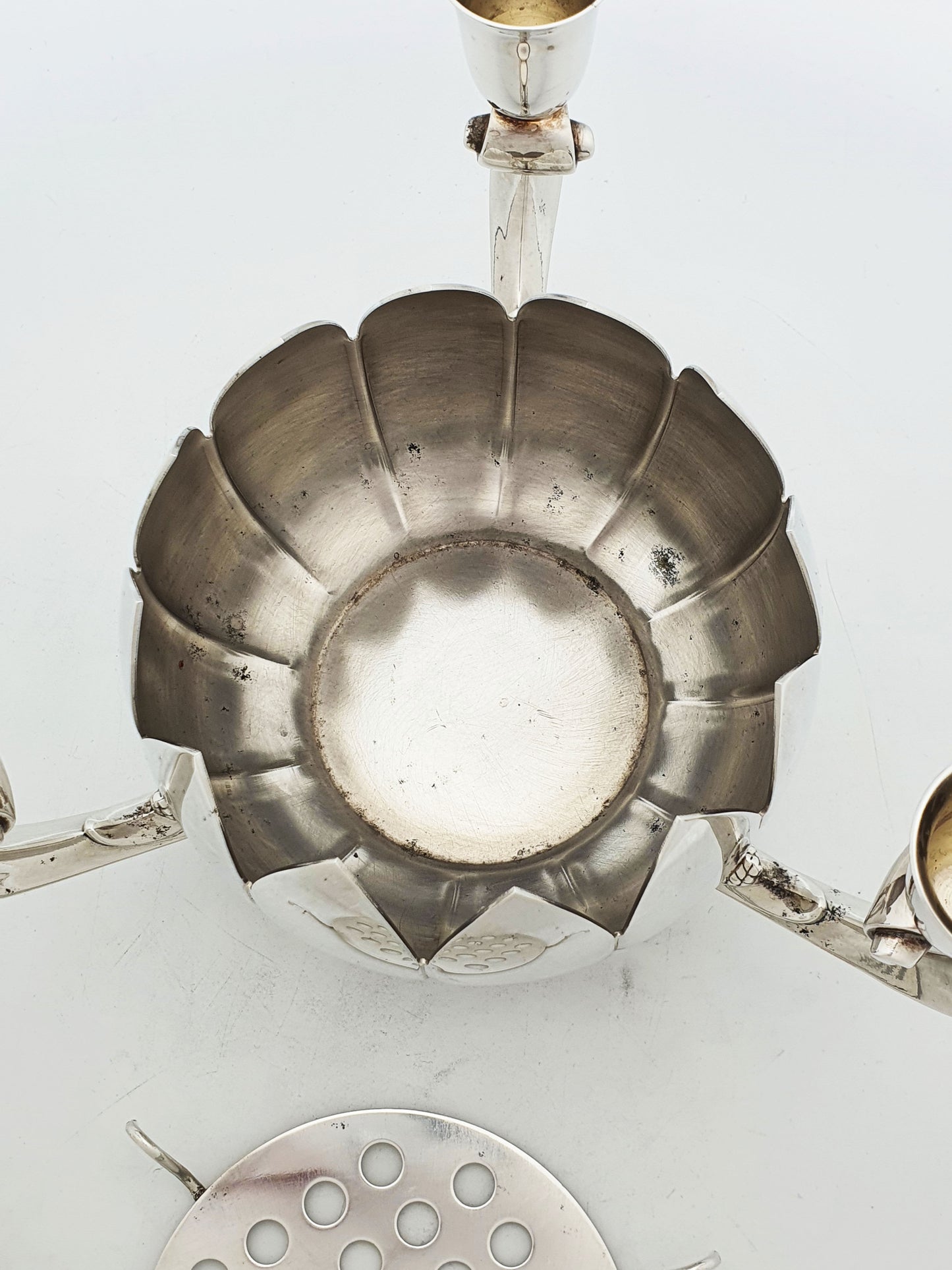 Vintage Lotus Centrepiece With Three Candle Cups And Flower Frog – circa 1960