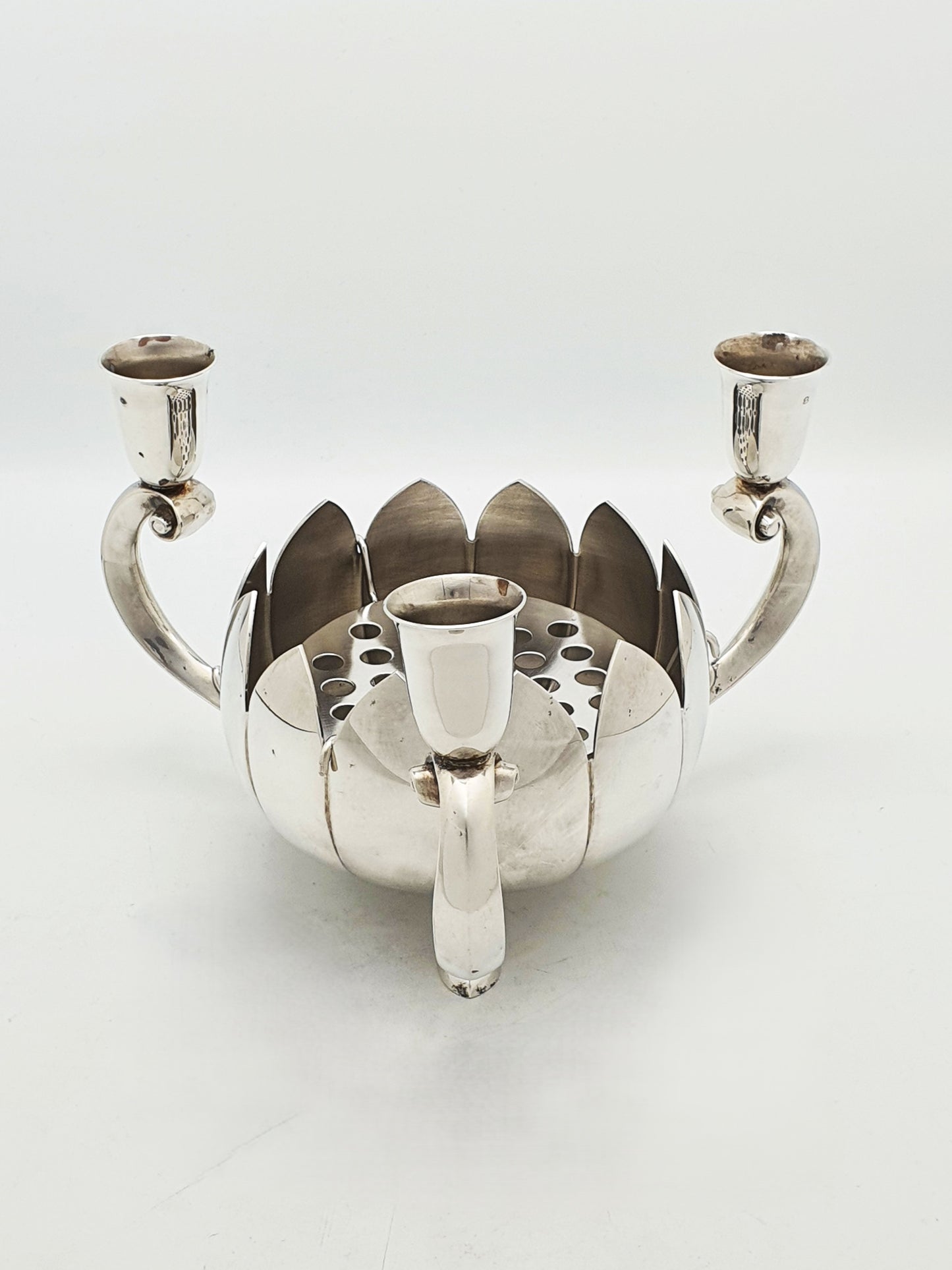 Vintage Lotus Centrepiece With Three Candle Cups And Flower Frog – circa 1960