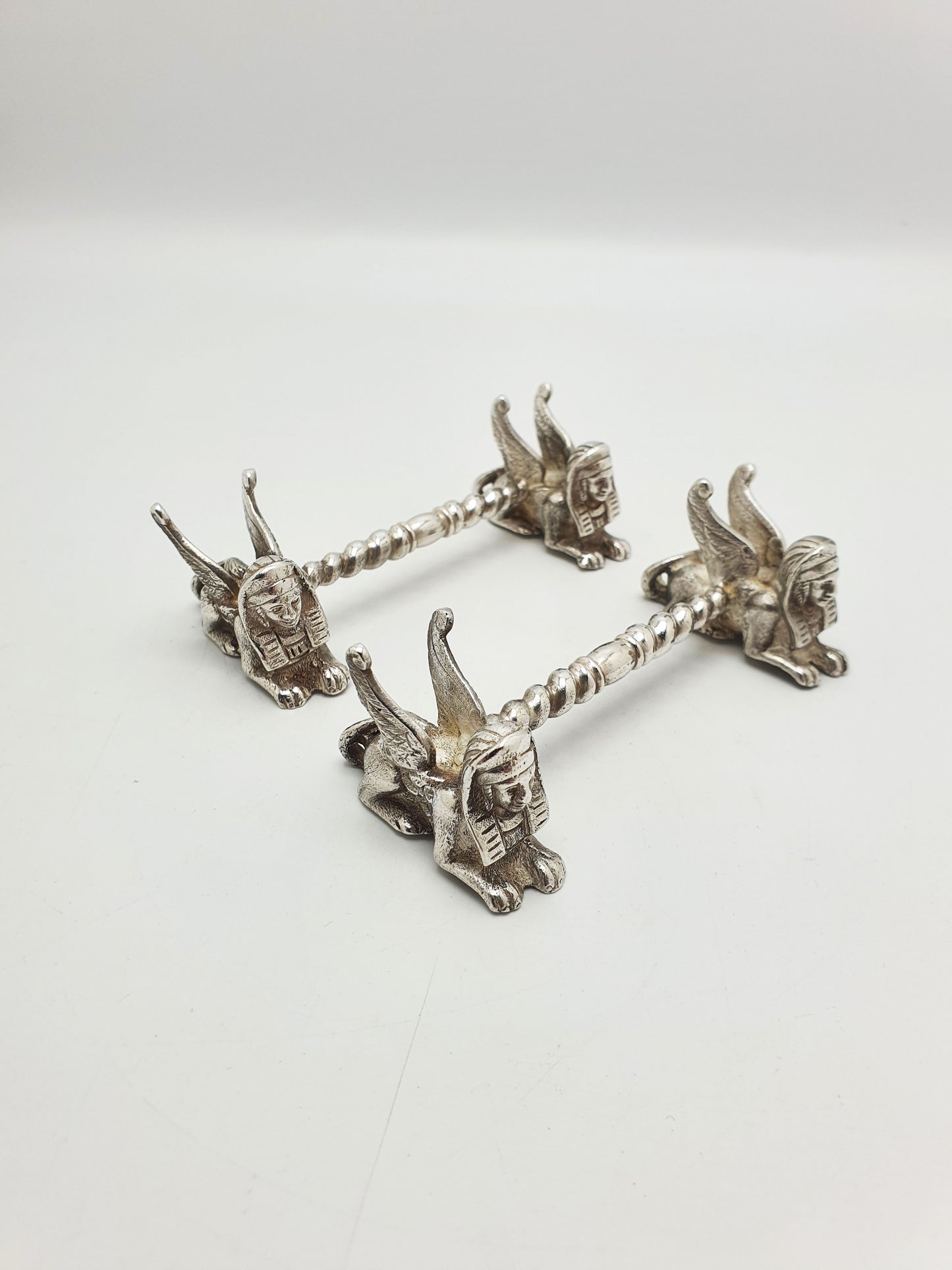 Pair of Antique Egyptian Revival Silver Plated Sphinx Knife Rests – circa 1880