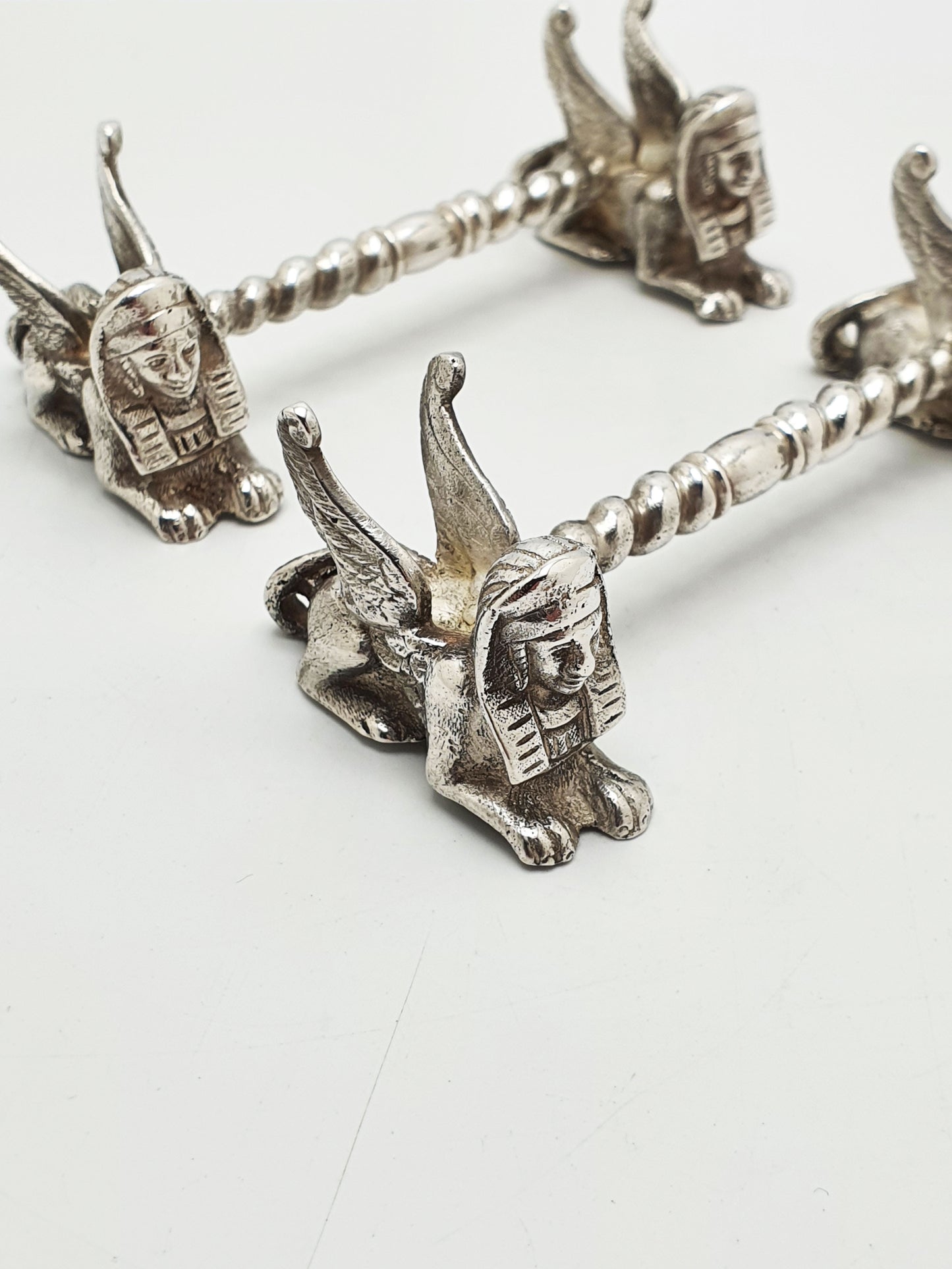 Pair of Antique Egyptian Revival Silver Plated Sphinx Knife Rests – circa 1880