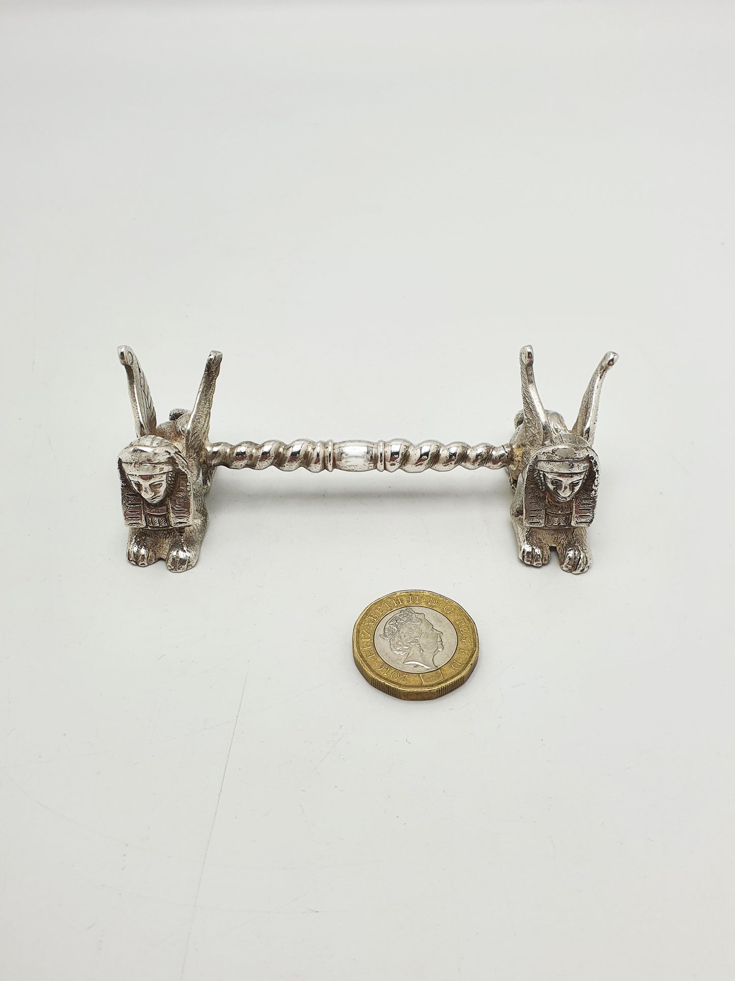 Pair of Antique Egyptian Revival Silver Plated Sphinx Knife Rests – circa 1880