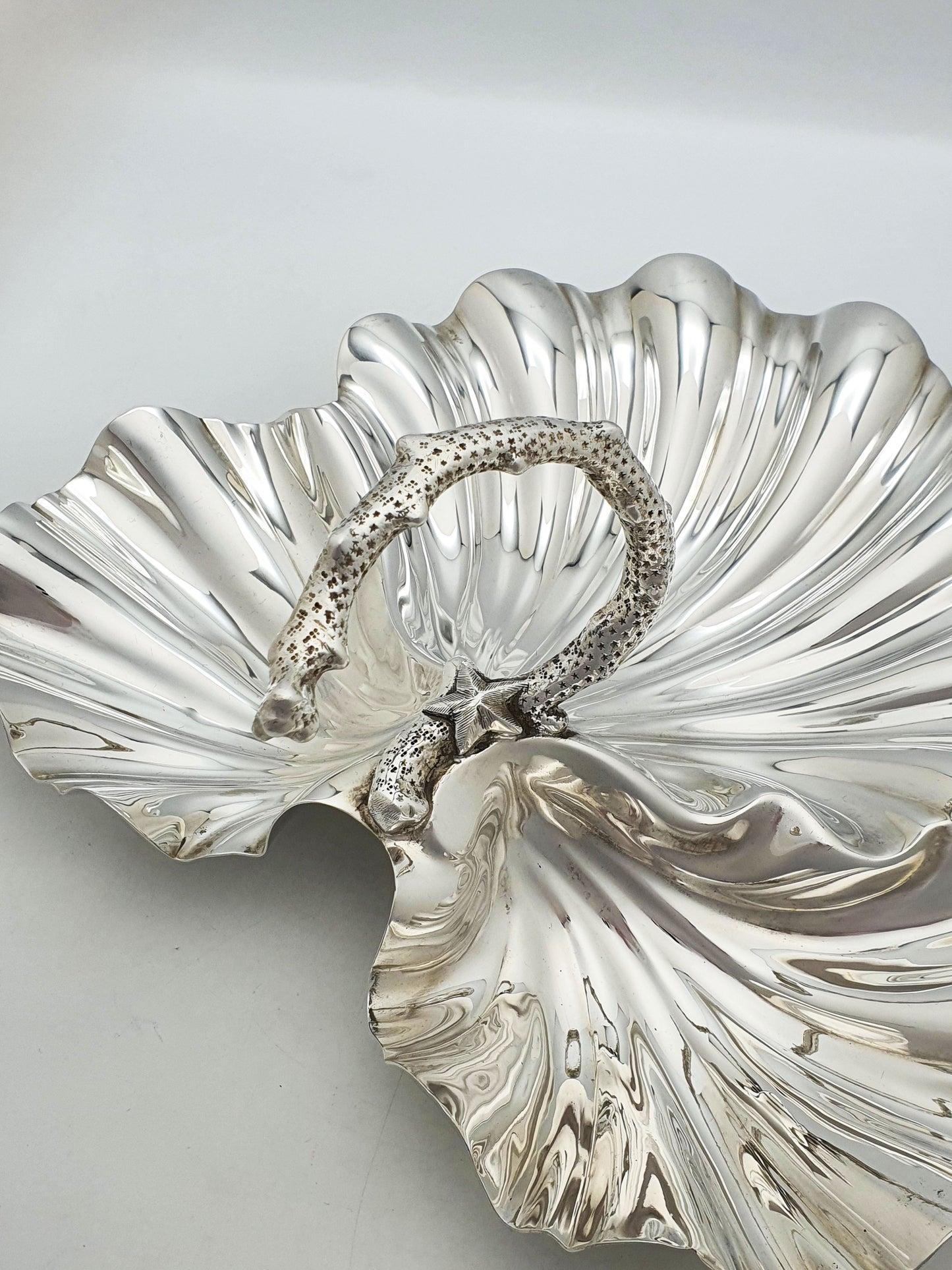 Antique Victorian Silver Plated Shell Dish With Stylised Coral Handle – circa 1880