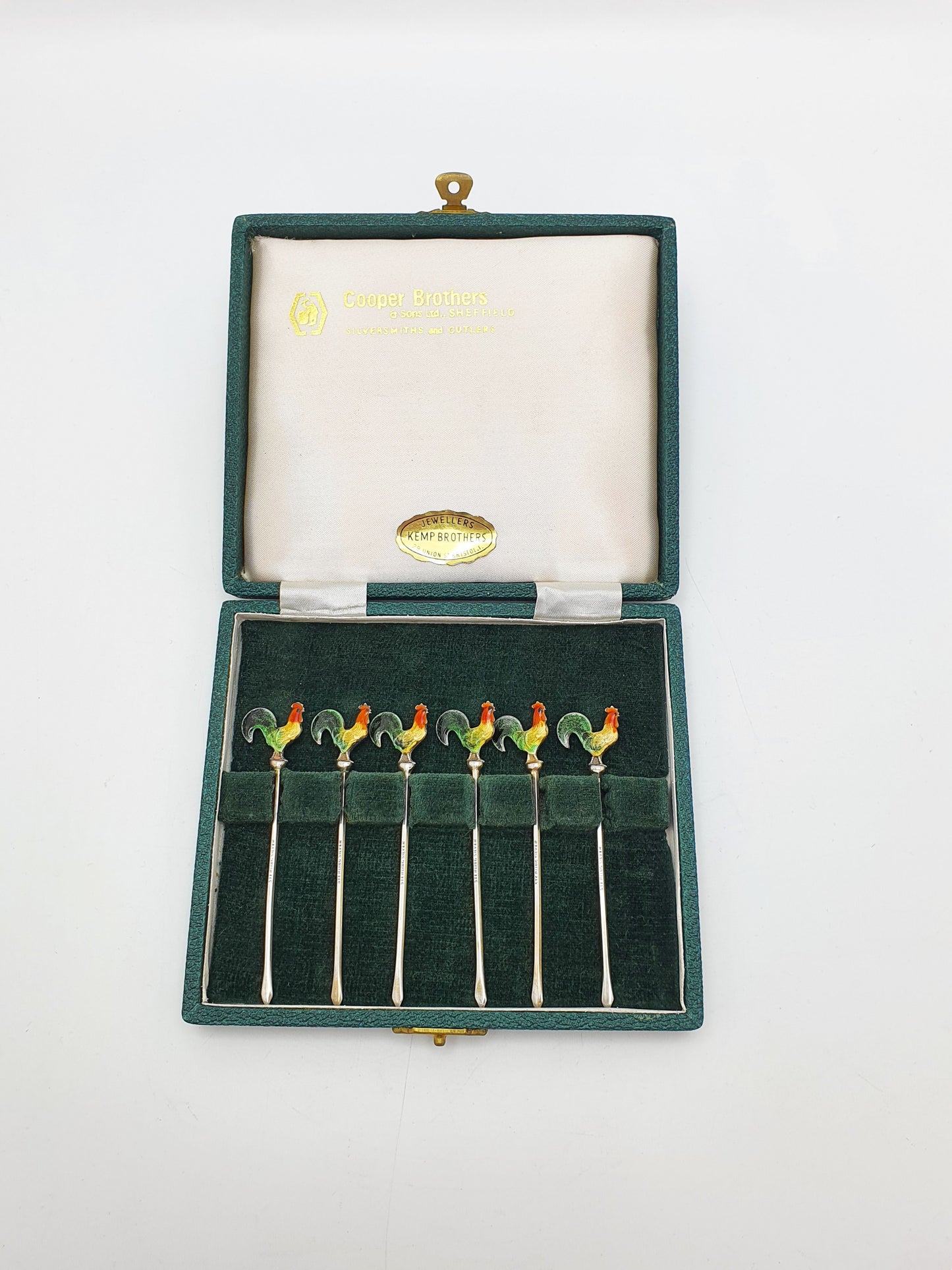 Beautiful Set of Enamelled and Silver Cocktail Sticks - circa 1930