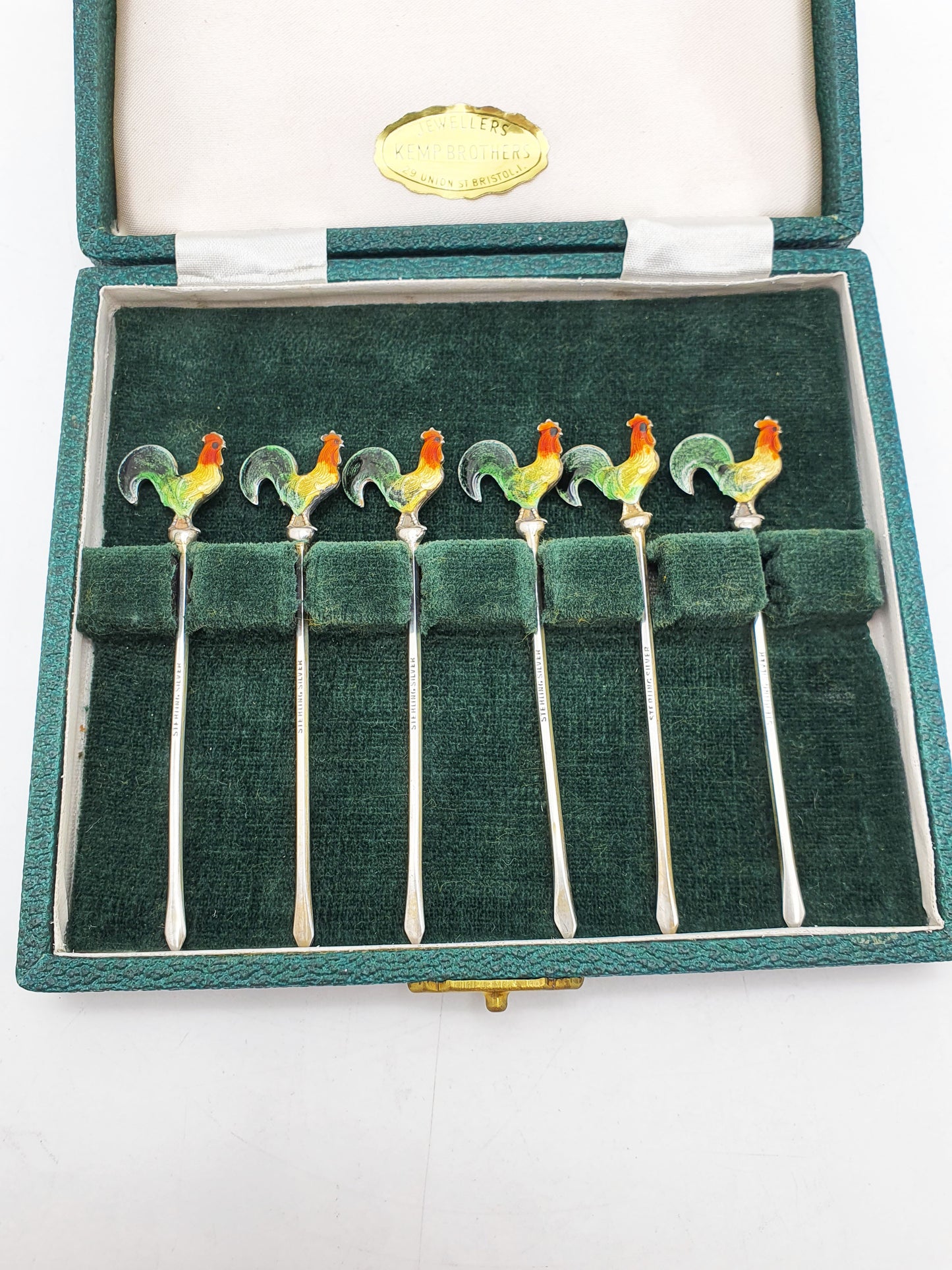 Beautiful Set of Enamelled and Silver Cocktail Sticks - circa 1930