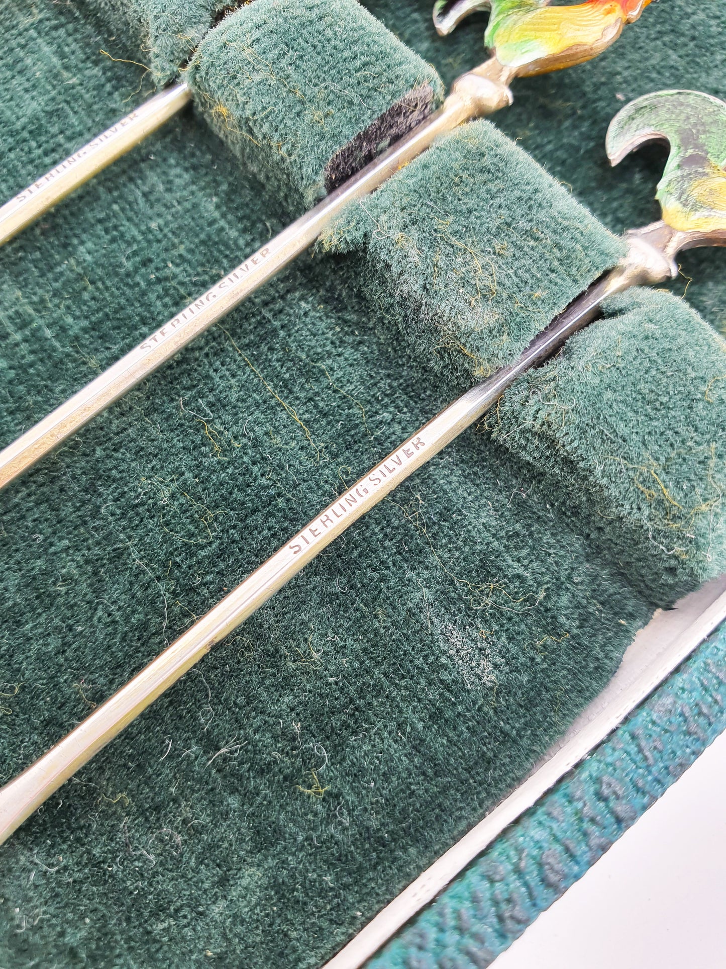 Beautiful Set of Enamelled and Silver Cocktail Sticks - circa 1930
