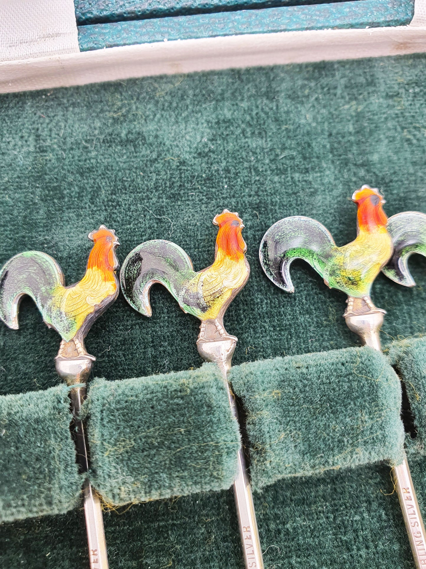 Beautiful Set of Enamelled and Silver Cocktail Sticks - circa 1930