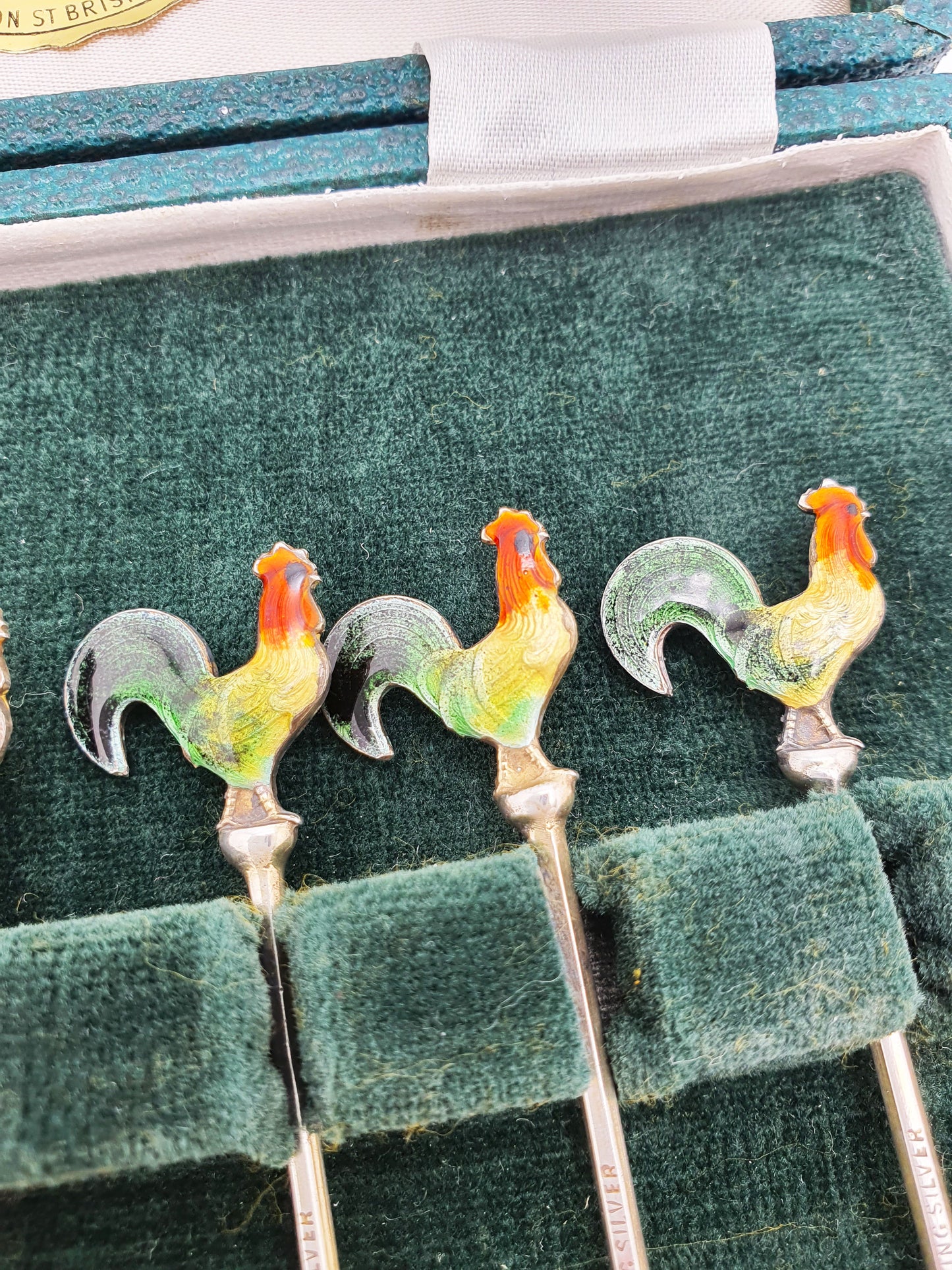 Beautiful Set of Enamelled and Silver Cocktail Sticks - circa 1930