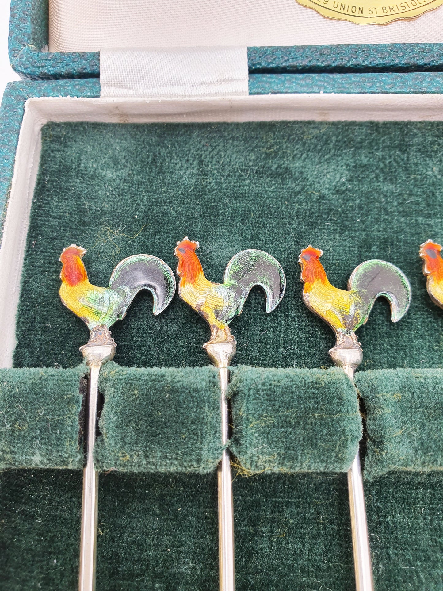 Beautiful Set of Enamelled and Silver Cocktail Sticks - circa 1930