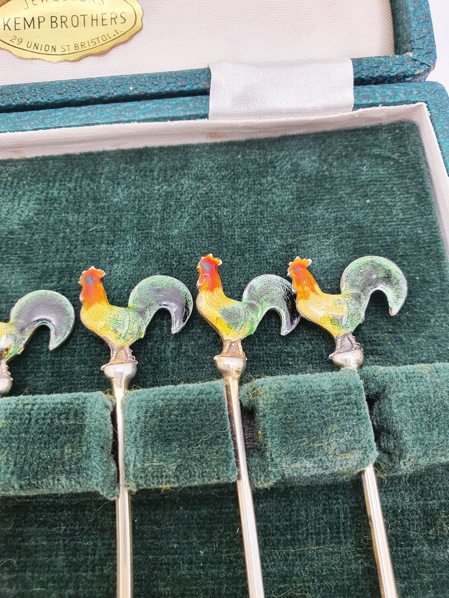 Beautiful Set of Enamelled and Silver Cocktail Sticks - circa 1930