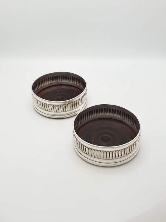 Pair of Antique Victorian Sheffield Plate Wine Bottle Coasters – circa 1840