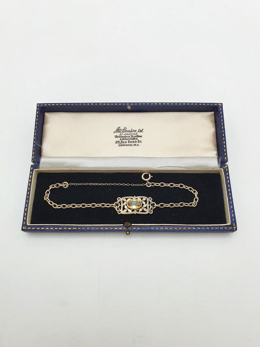 Art Nouveau Style Silver Bracelet With Oval Yellow Citrine – circa 1920