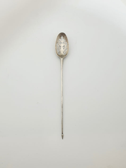 Antique Silver Mote Spoon With Pierced Bowl And Tapered Point – 1780